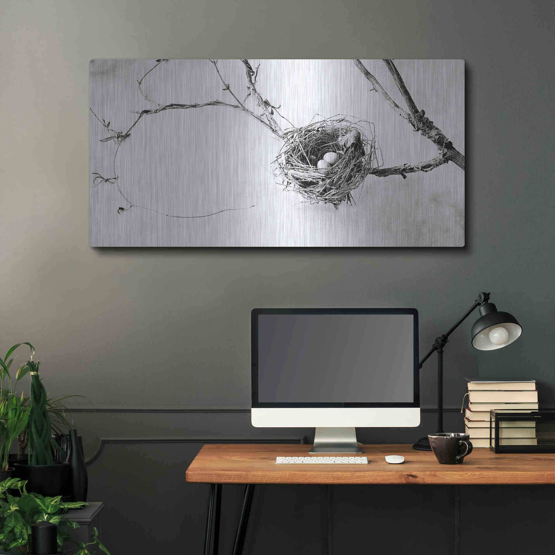Luxe Metal Art 'Nest and Branch III' by Debra Van Swearingen, Metal Wall Art,48x24