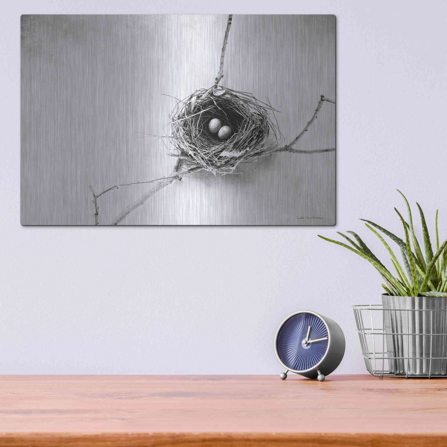 Luxe Metal Art 'Nest and Branch IV' by Debra Van Swearingen, Metal Wall Art,16x12