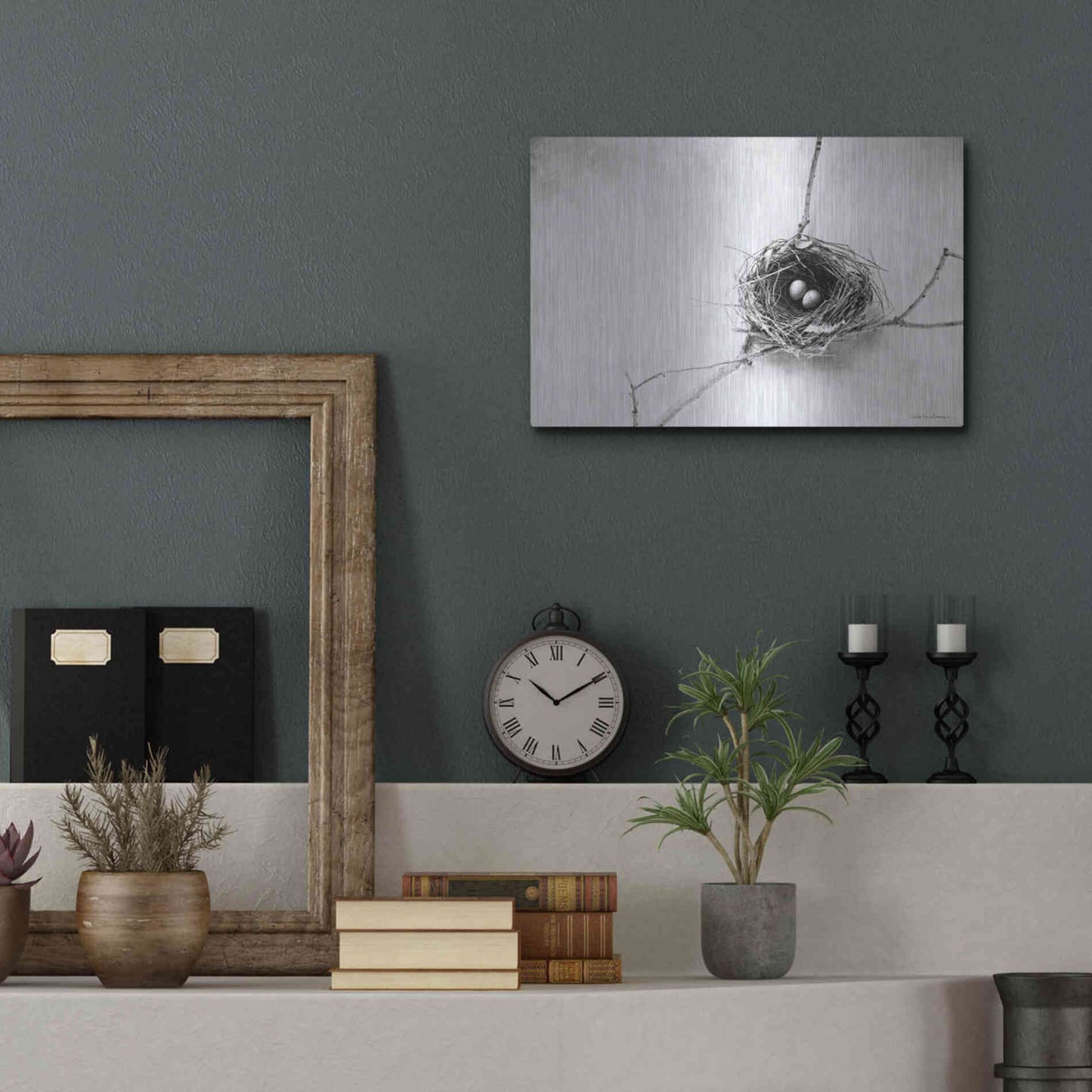 Luxe Metal Art 'Nest and Branch IV' by Debra Van Swearingen, Metal Wall Art,16x12