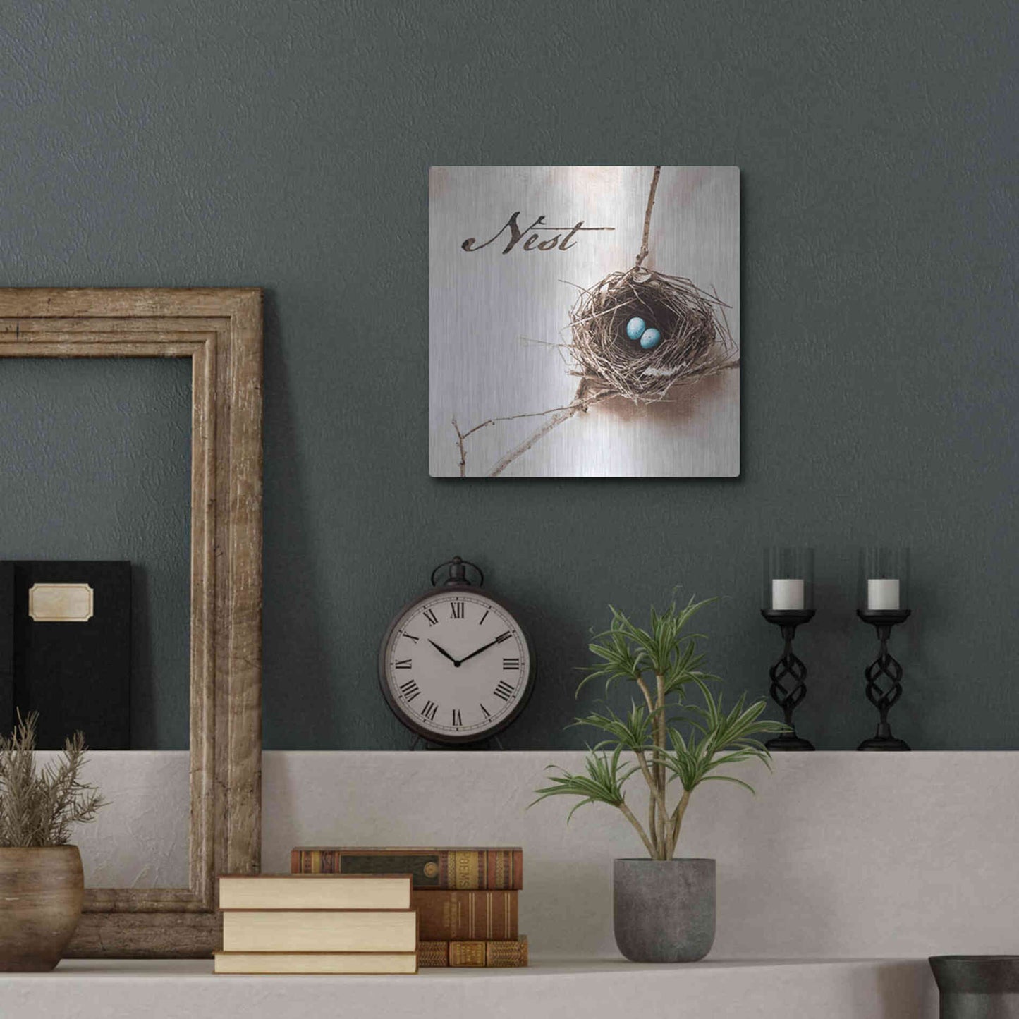 Luxe Metal Art 'Nest and Branch IV - Nest' by Debra Van Swearingen, Metal Wall Art,12x12