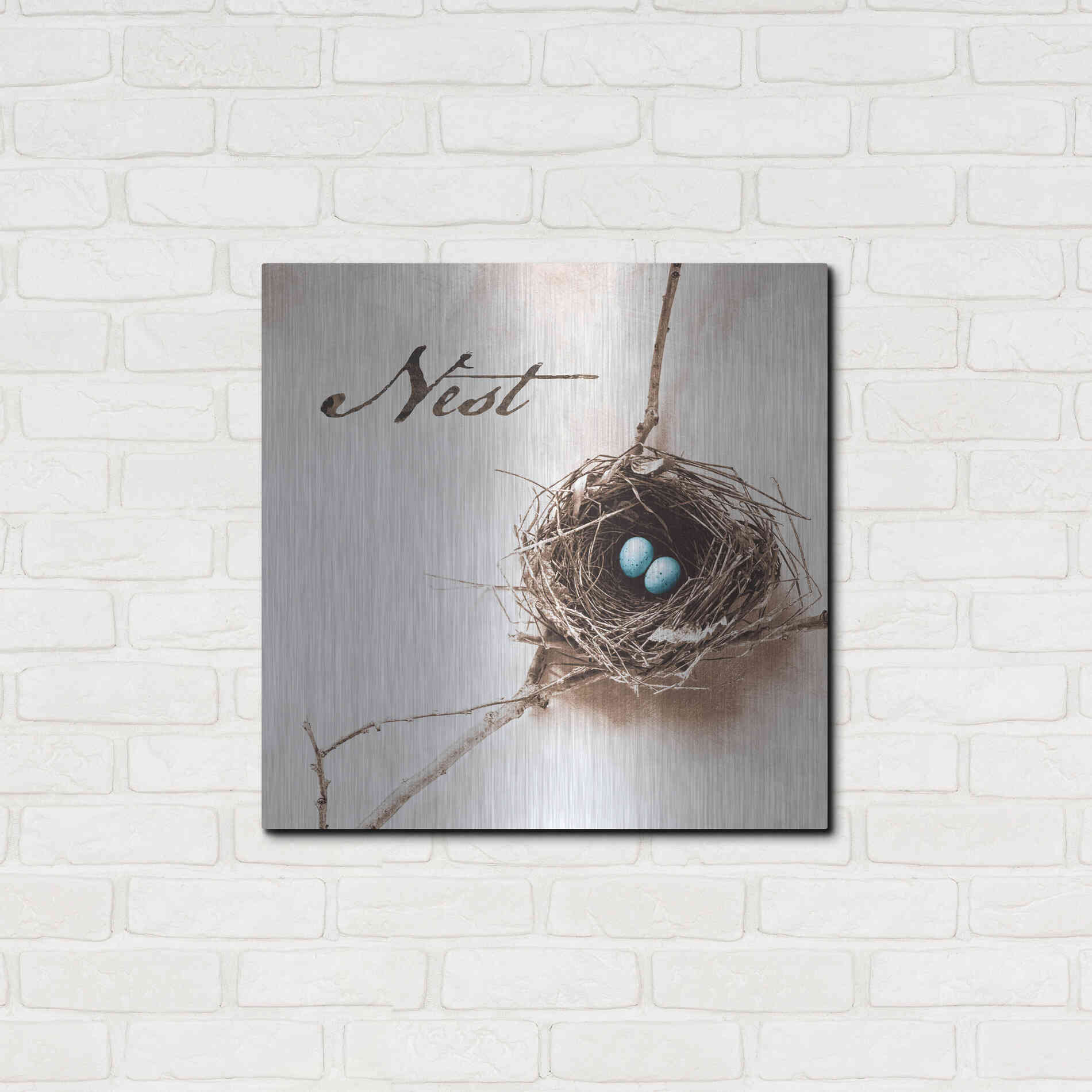 Luxe Metal Art 'Nest and Branch IV - Nest' by Debra Van Swearingen, Metal Wall Art,24x24