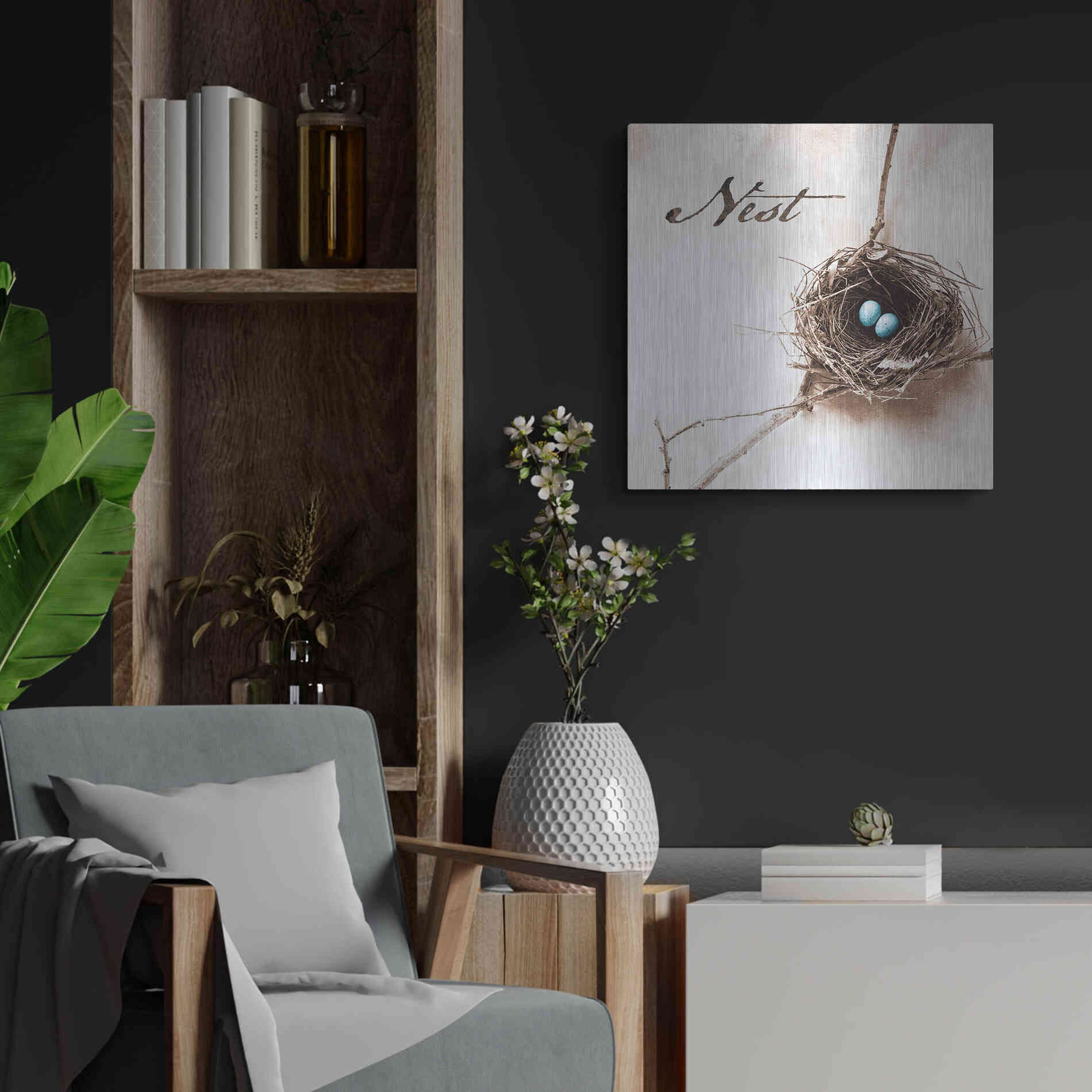 Luxe Metal Art 'Nest and Branch IV - Nest' by Debra Van Swearingen, Metal Wall Art,24x24