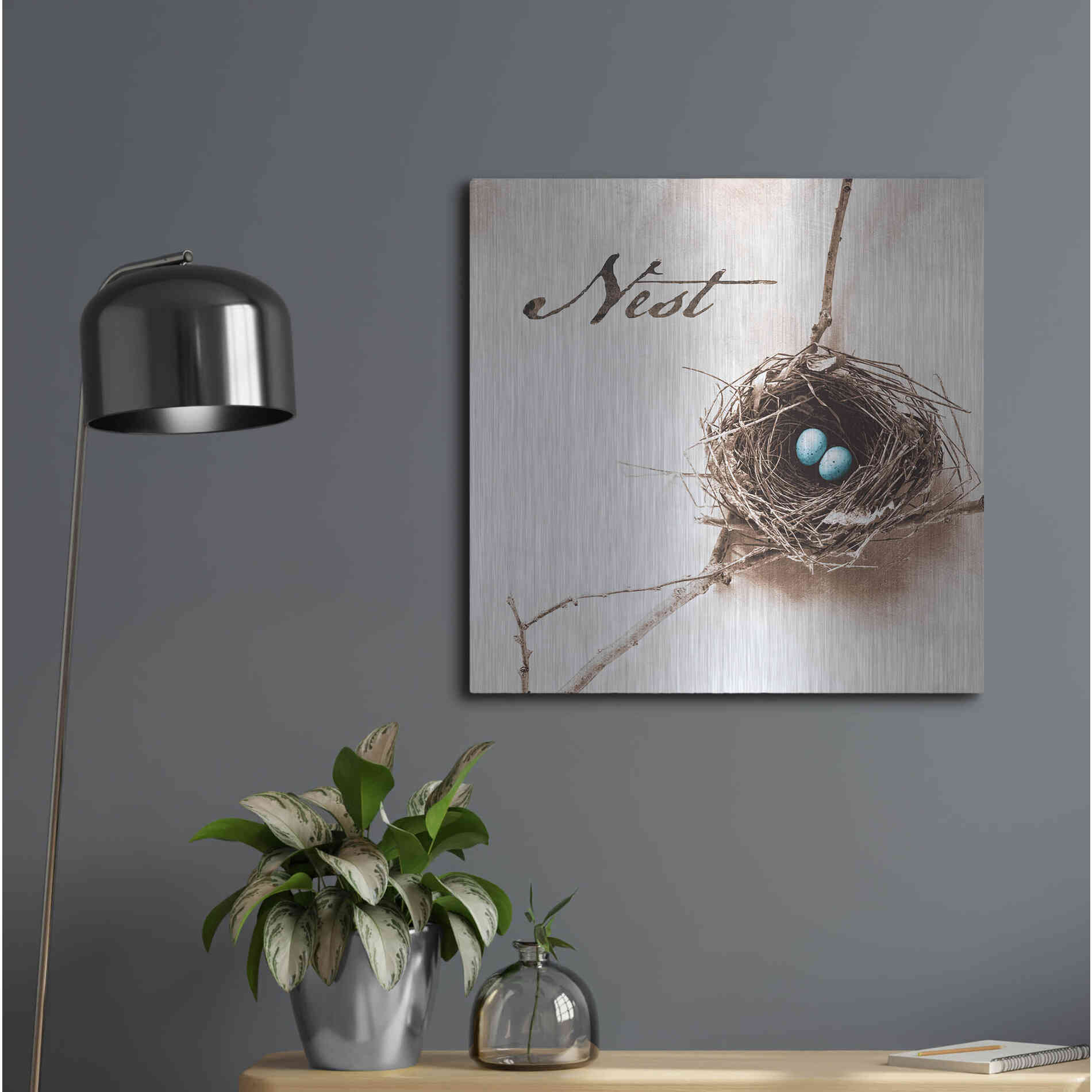 Luxe Metal Art 'Nest and Branch IV - Nest' by Debra Van Swearingen, Metal Wall Art,24x24