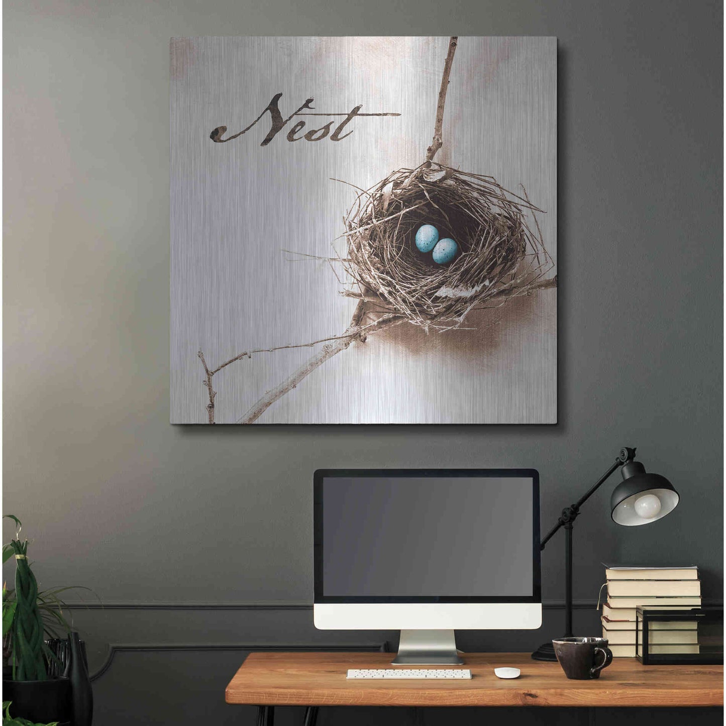 Luxe Metal Art 'Nest and Branch IV - Nest' by Debra Van Swearingen, Metal Wall Art,36x36