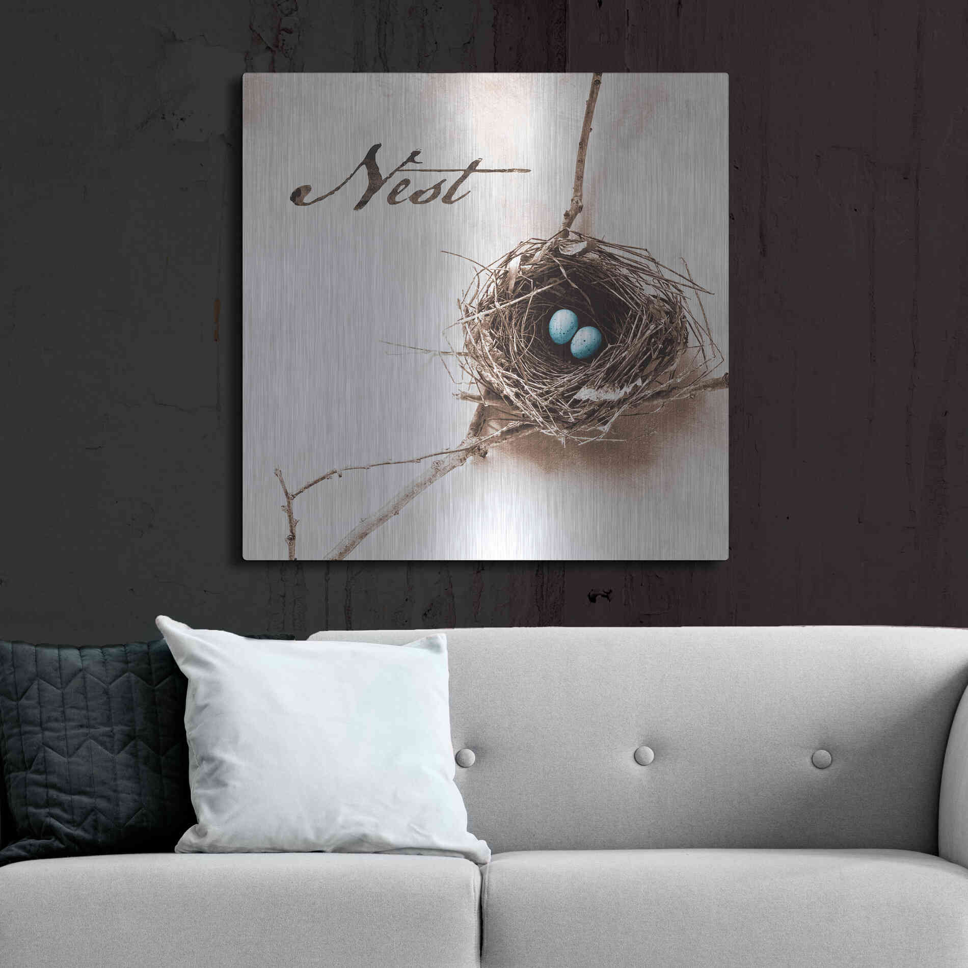 Luxe Metal Art 'Nest and Branch IV - Nest' by Debra Van Swearingen, Metal Wall Art,36x36