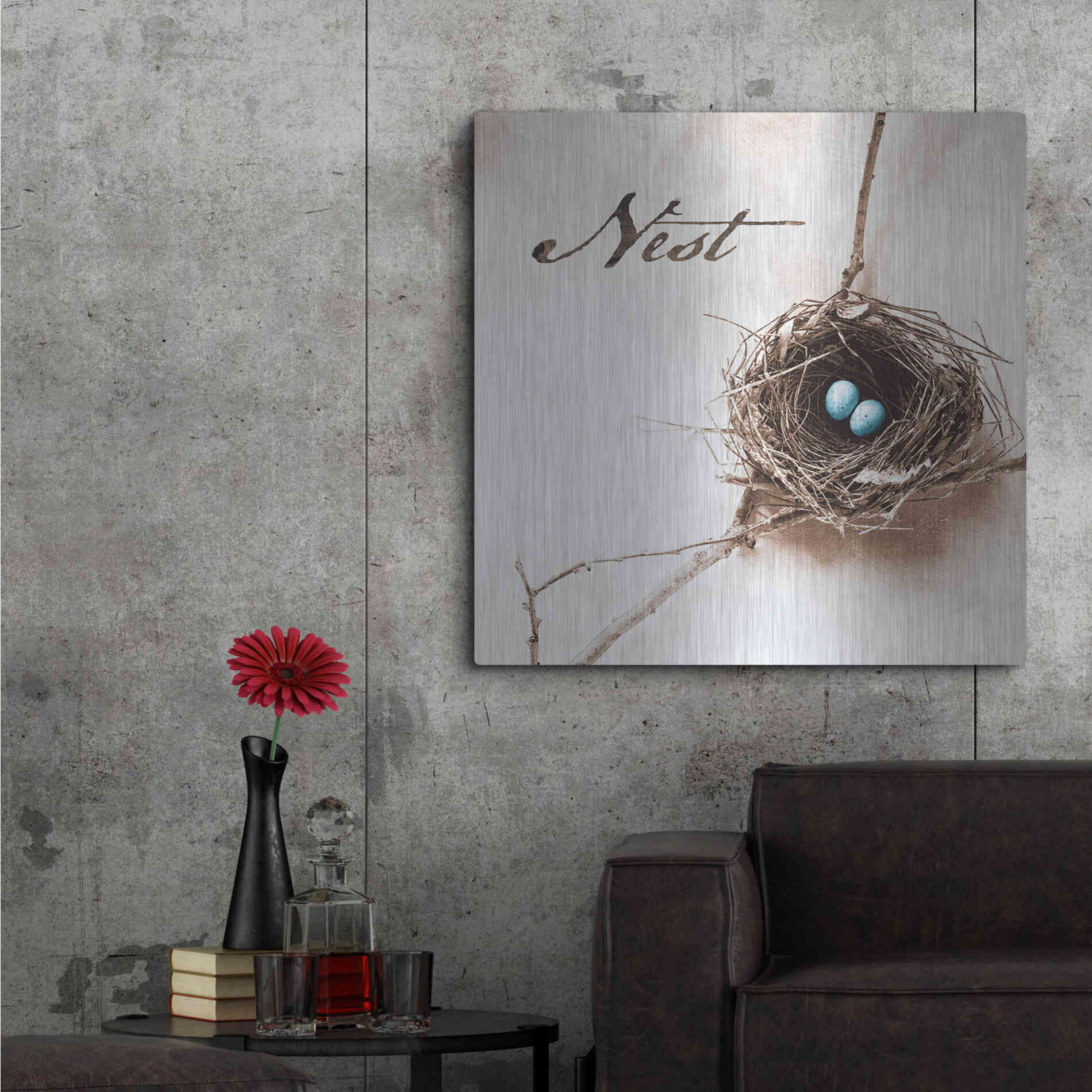 Luxe Metal Art 'Nest and Branch IV - Nest' by Debra Van Swearingen, Metal Wall Art,36x36