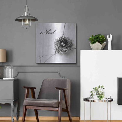 Luxe Metal Art 'Nest and Branch IV - Nest B&W' by Debra Van Swearingen, Metal Wall Art,24x24