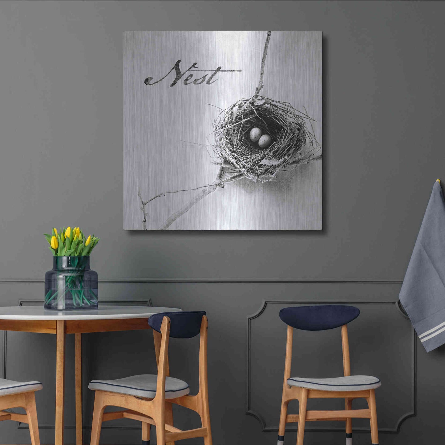 Luxe Metal Art 'Nest and Branch IV - Nest B&W' by Debra Van Swearingen, Metal Wall Art,36x36