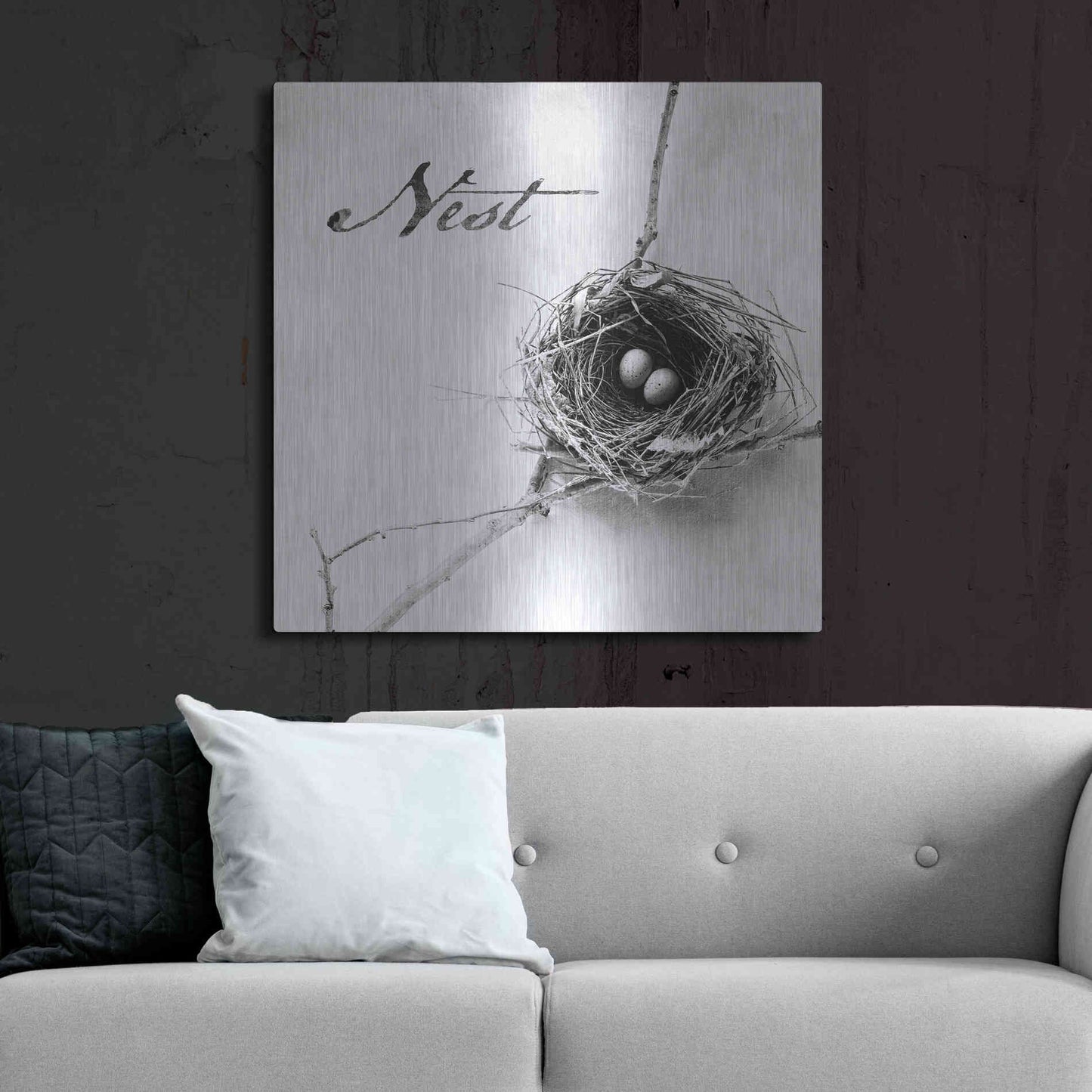 Luxe Metal Art 'Nest and Branch IV - Nest B&W' by Debra Van Swearingen, Metal Wall Art,36x36