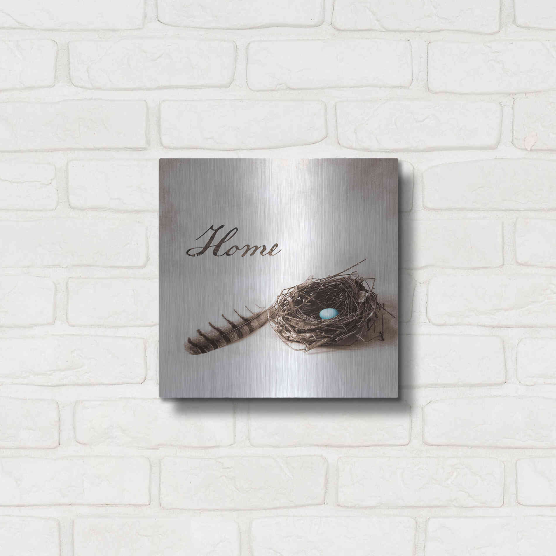 Luxe Metal Art 'Nestled IV - Home' by Debra Van Swearingen, Metal Wall Art,12x12