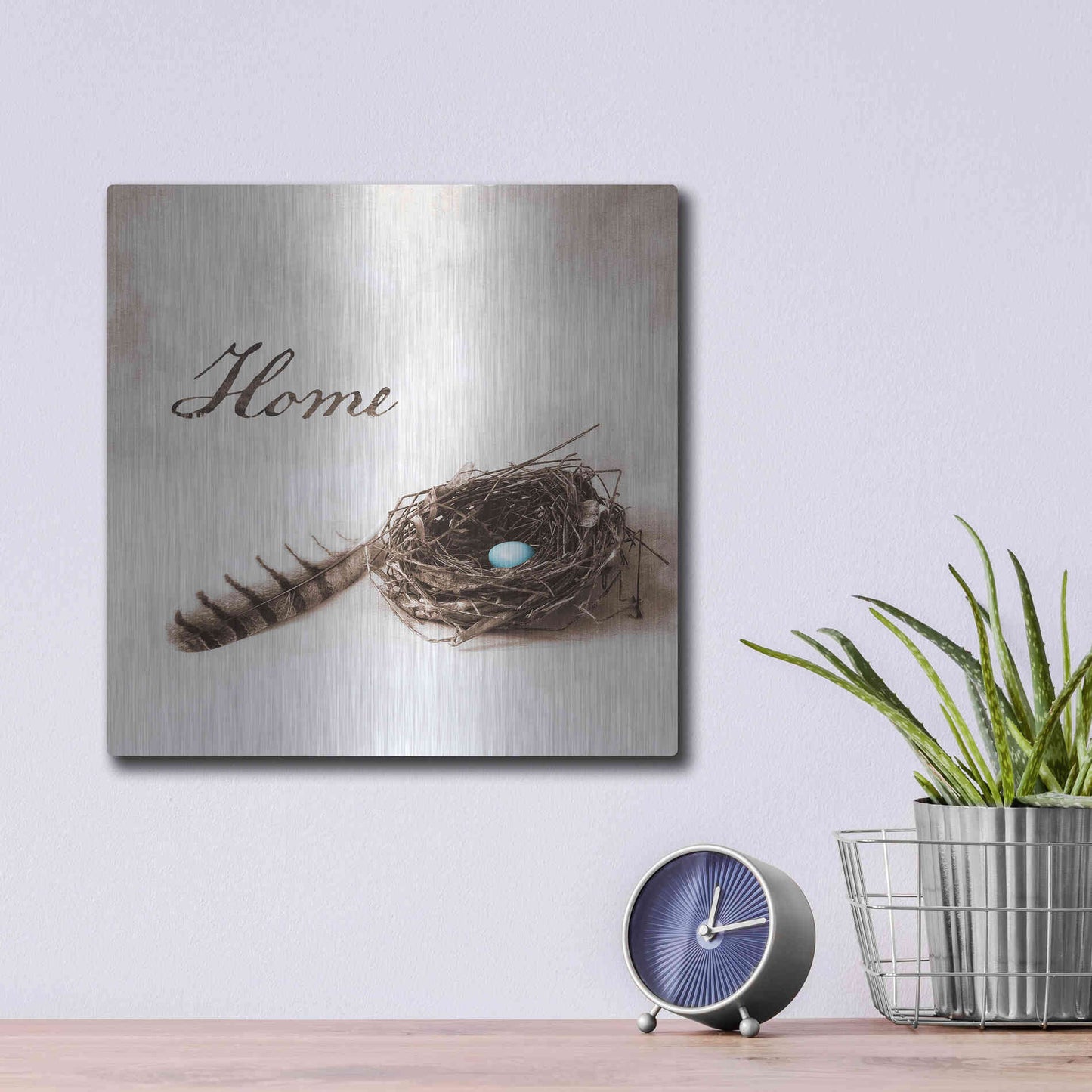 Luxe Metal Art 'Nestled IV - Home' by Debra Van Swearingen, Metal Wall Art,12x12