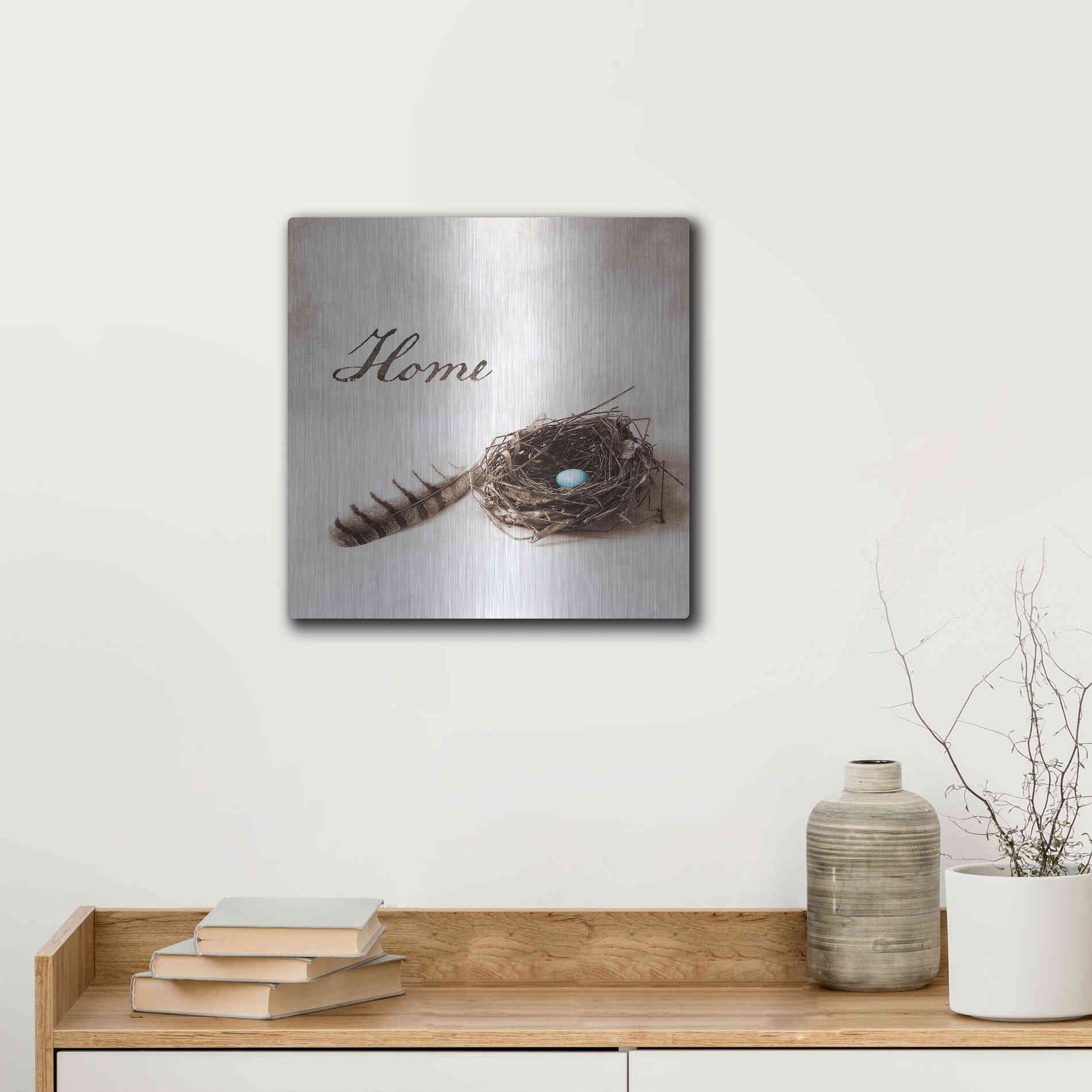 Luxe Metal Art 'Nestled IV - Home' by Debra Van Swearingen, Metal Wall Art,12x12
