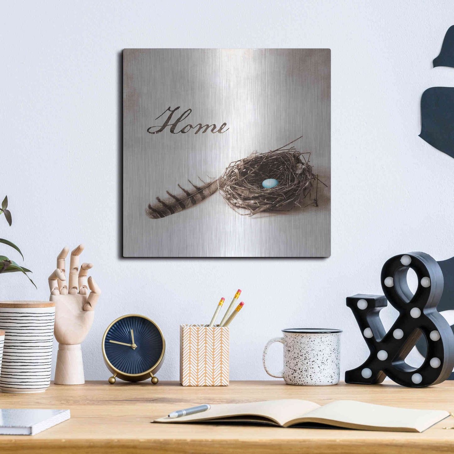 Luxe Metal Art 'Nestled IV - Home' by Debra Van Swearingen, Metal Wall Art,12x12