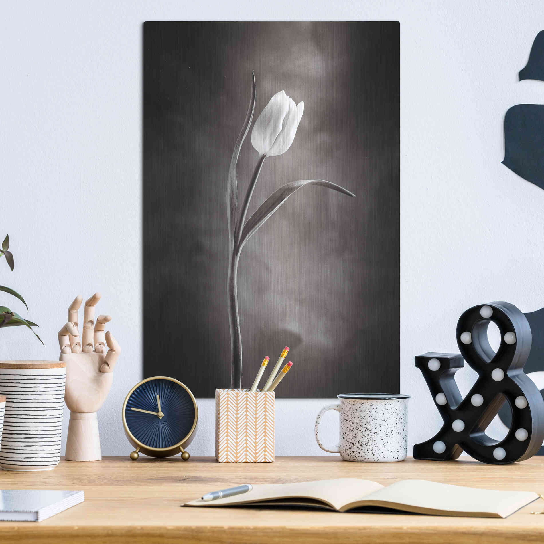 Luxe Metal Art 'Two Tone Tulips I' by Debra Van Swearingen, Metal Wall Art,12x16