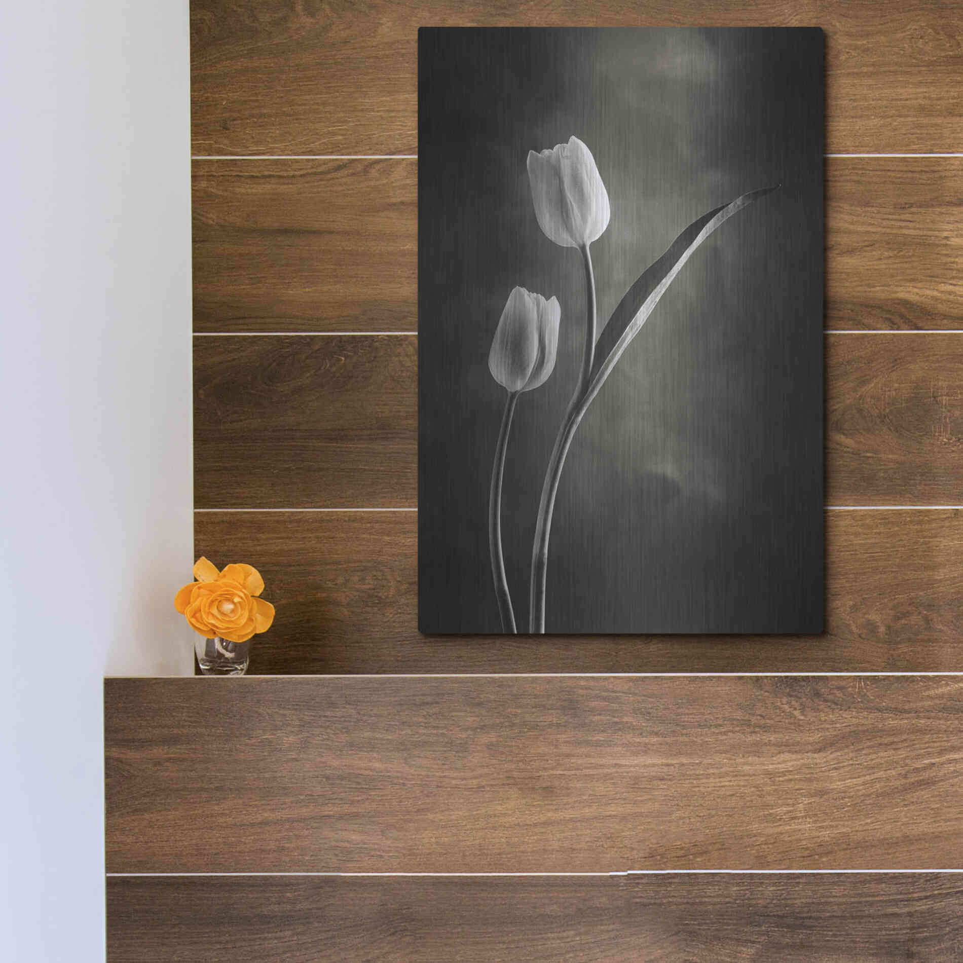 Luxe Metal Art 'Two Tone Tulips IV' by Debra Van Swearingen, Metal Wall Art,12x16