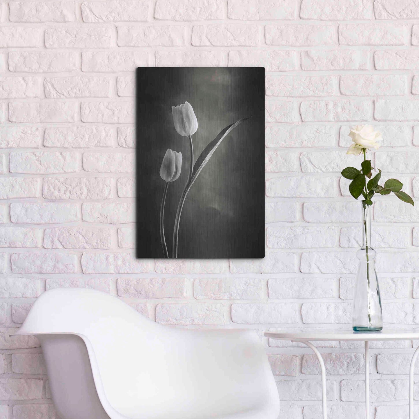 Luxe Metal Art 'Two Tone Tulips IV' by Debra Van Swearingen, Metal Wall Art,16x24