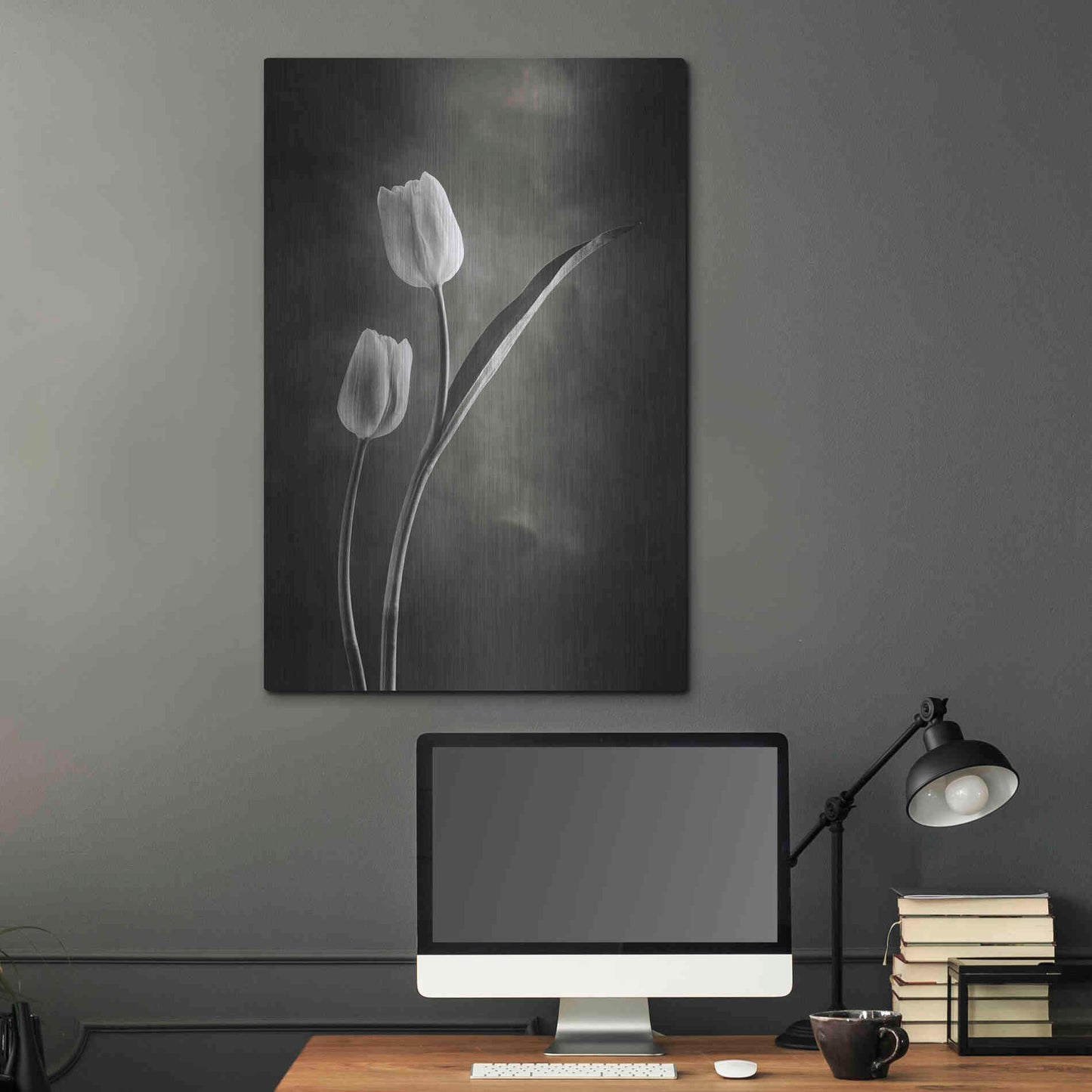 Luxe Metal Art 'Two Tone Tulips IV' by Debra Van Swearingen, Metal Wall Art,24x36