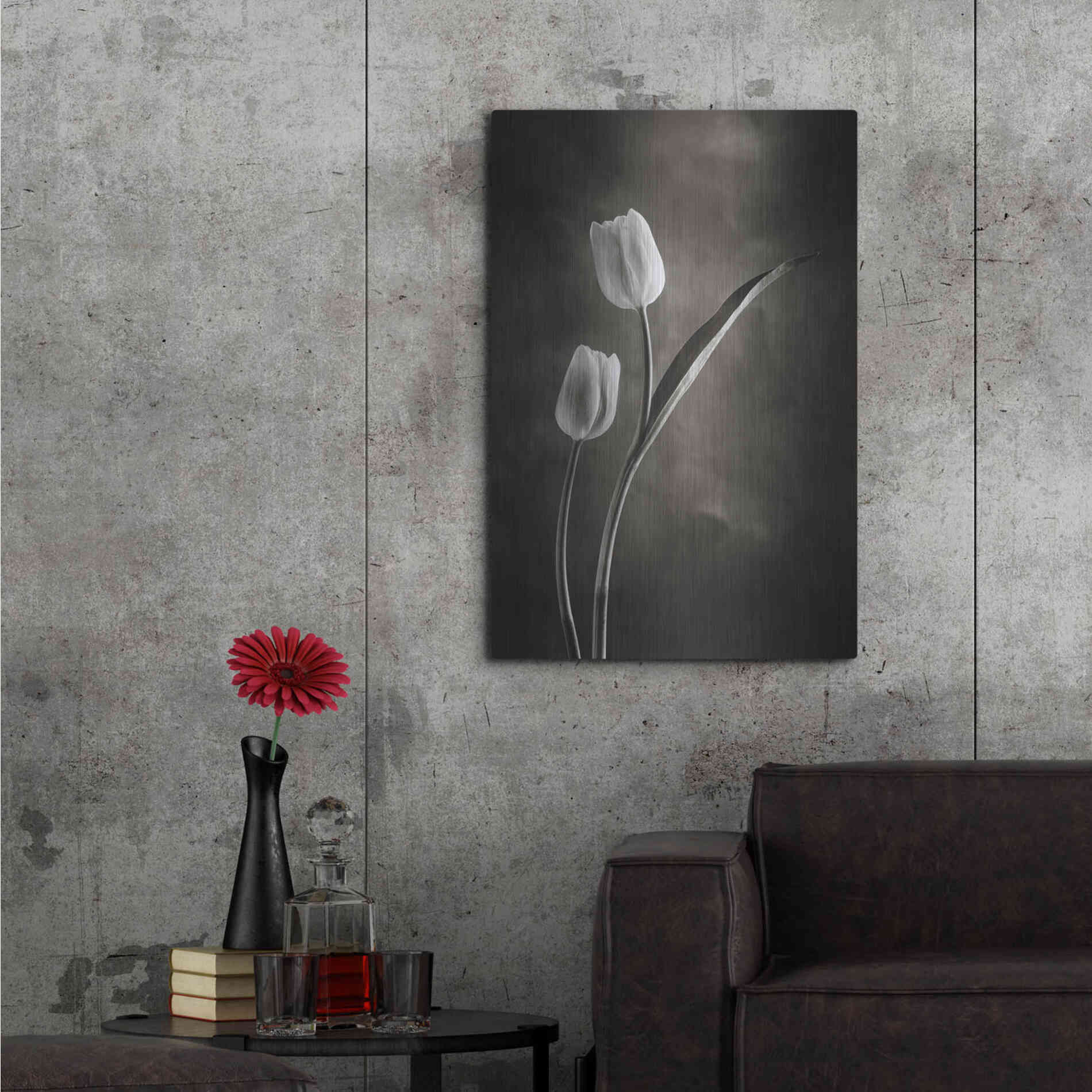 Luxe Metal Art 'Two Tone Tulips IV' by Debra Van Swearingen, Metal Wall Art,24x36