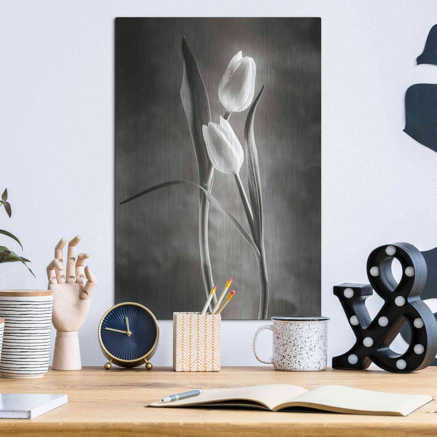 Luxe Metal Art 'Two Tone Tulips VI' by Debra Van Swearingen, Metal Wall Art,12x16