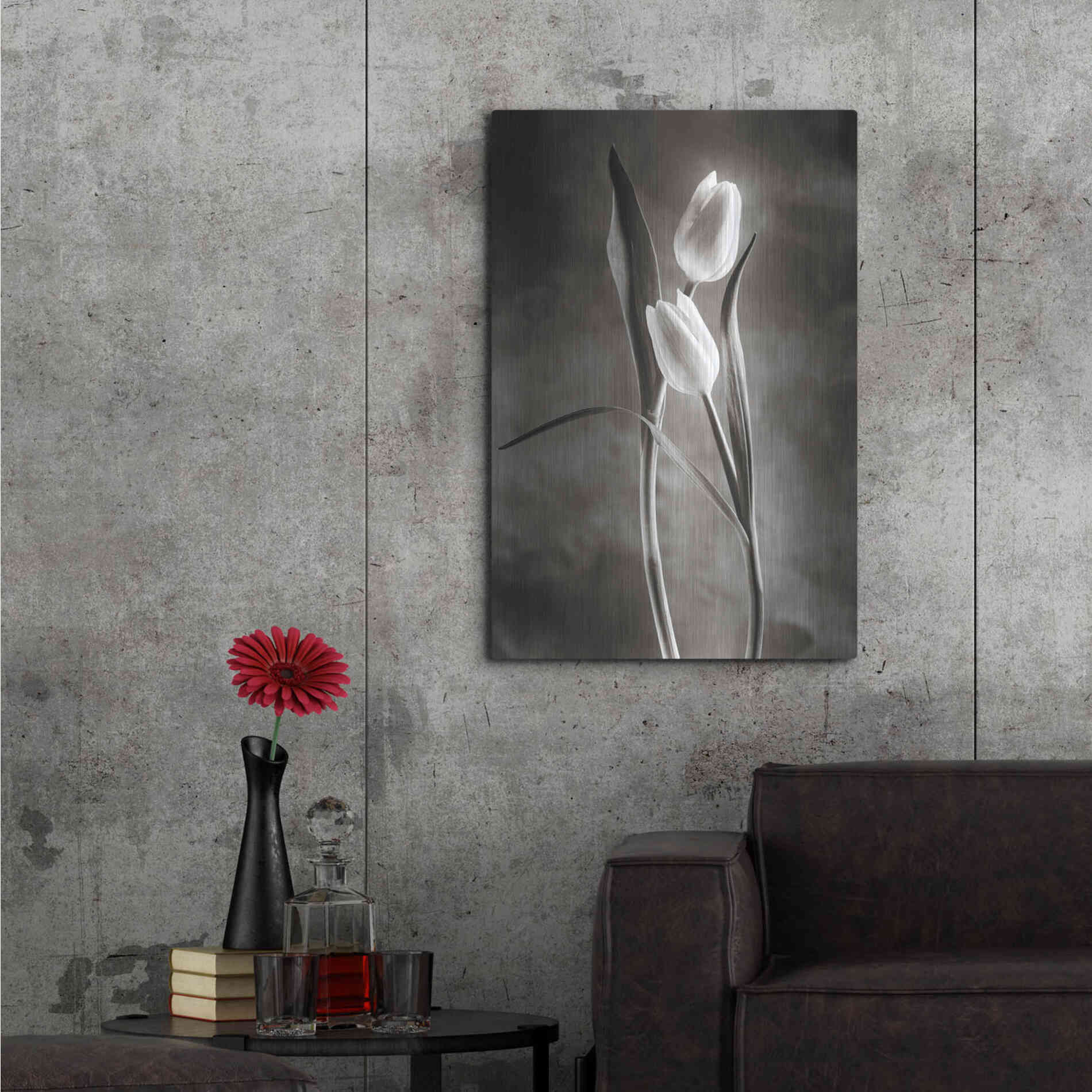 Luxe Metal Art 'Two Tone Tulips VI' by Debra Van Swearingen, Metal Wall Art,24x36