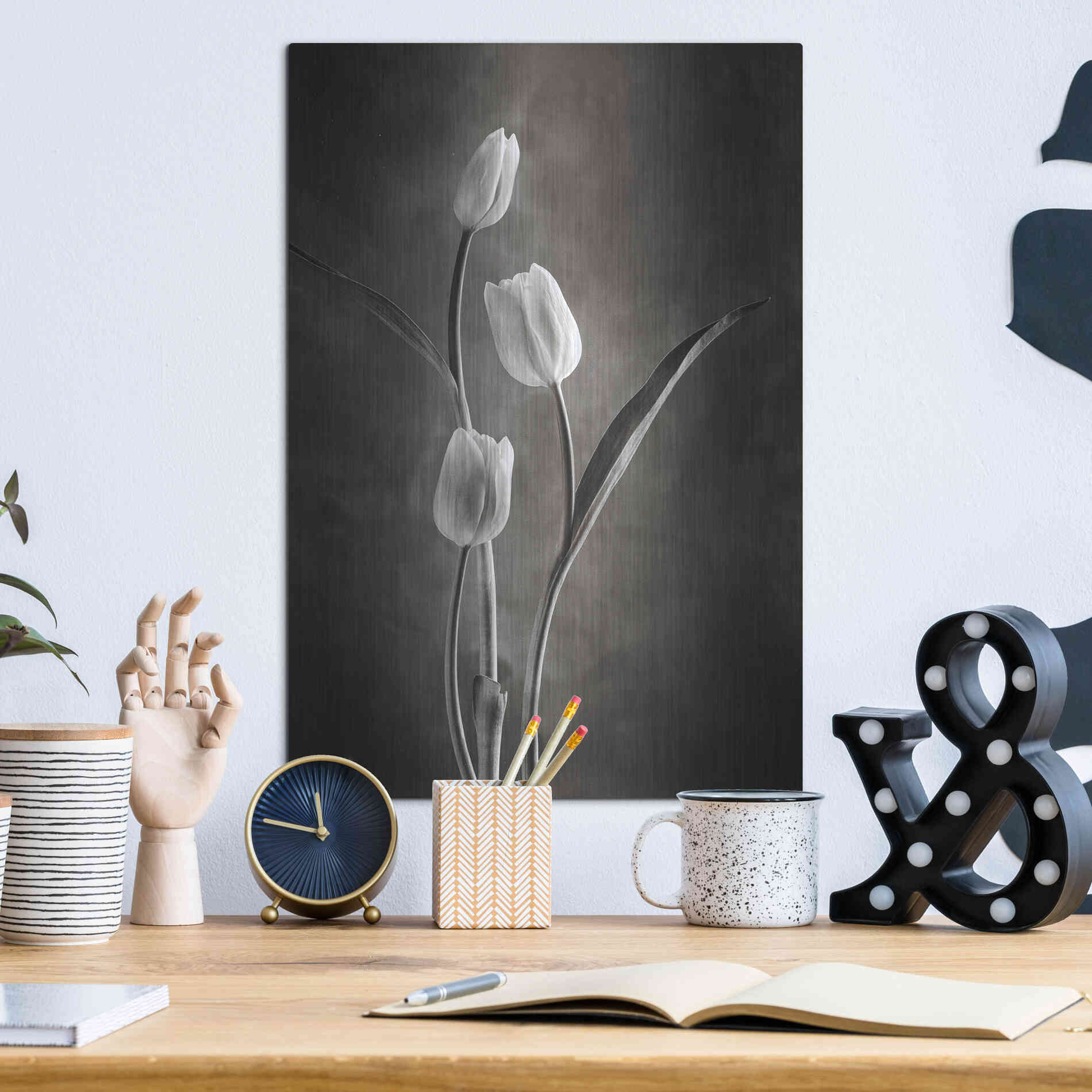 Luxe Metal Art 'Two Tone Tulips VIII' by Debra Van Swearingen, Metal Wall Art,12x16