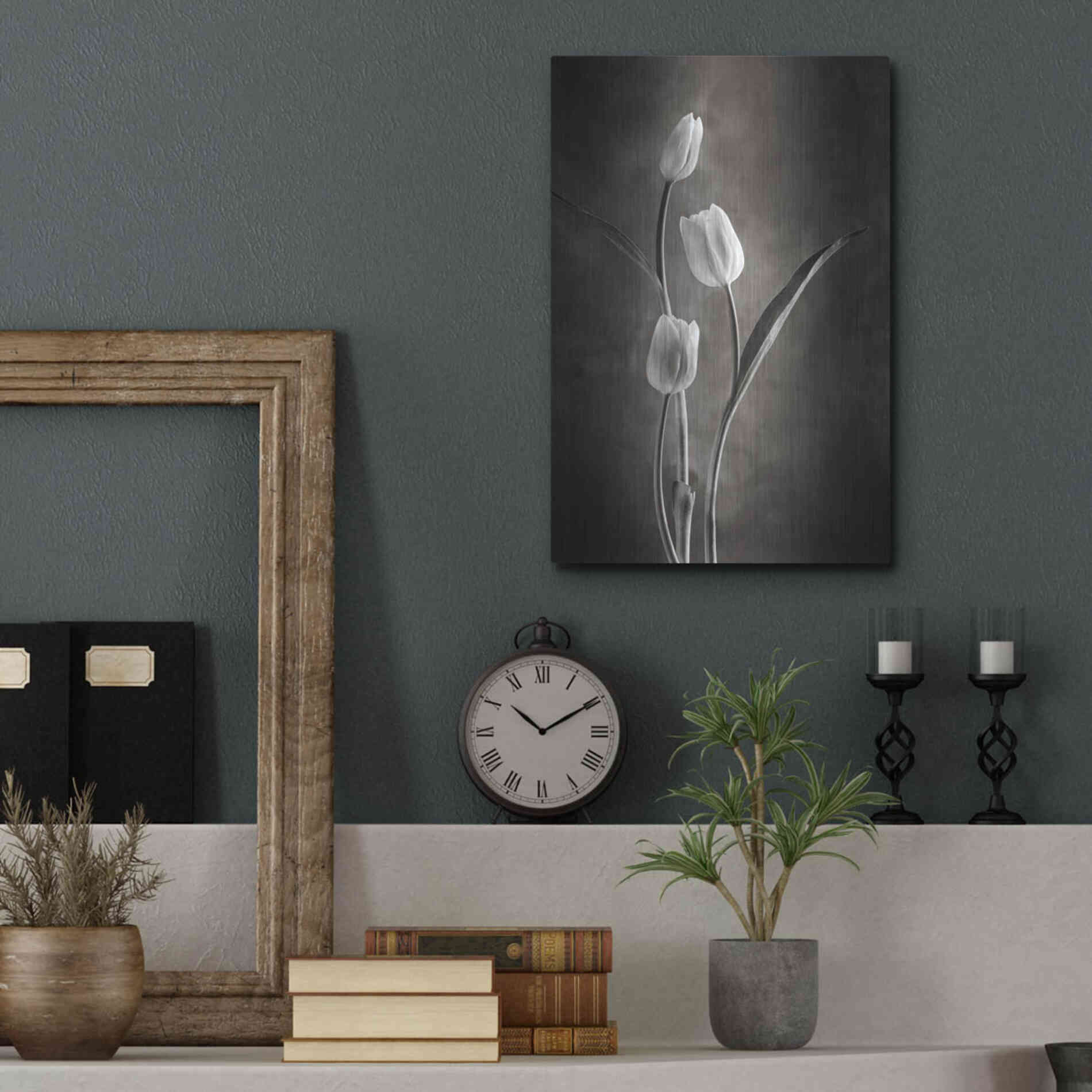 Luxe Metal Art 'Two Tone Tulips VIII' by Debra Van Swearingen, Metal Wall Art,12x16