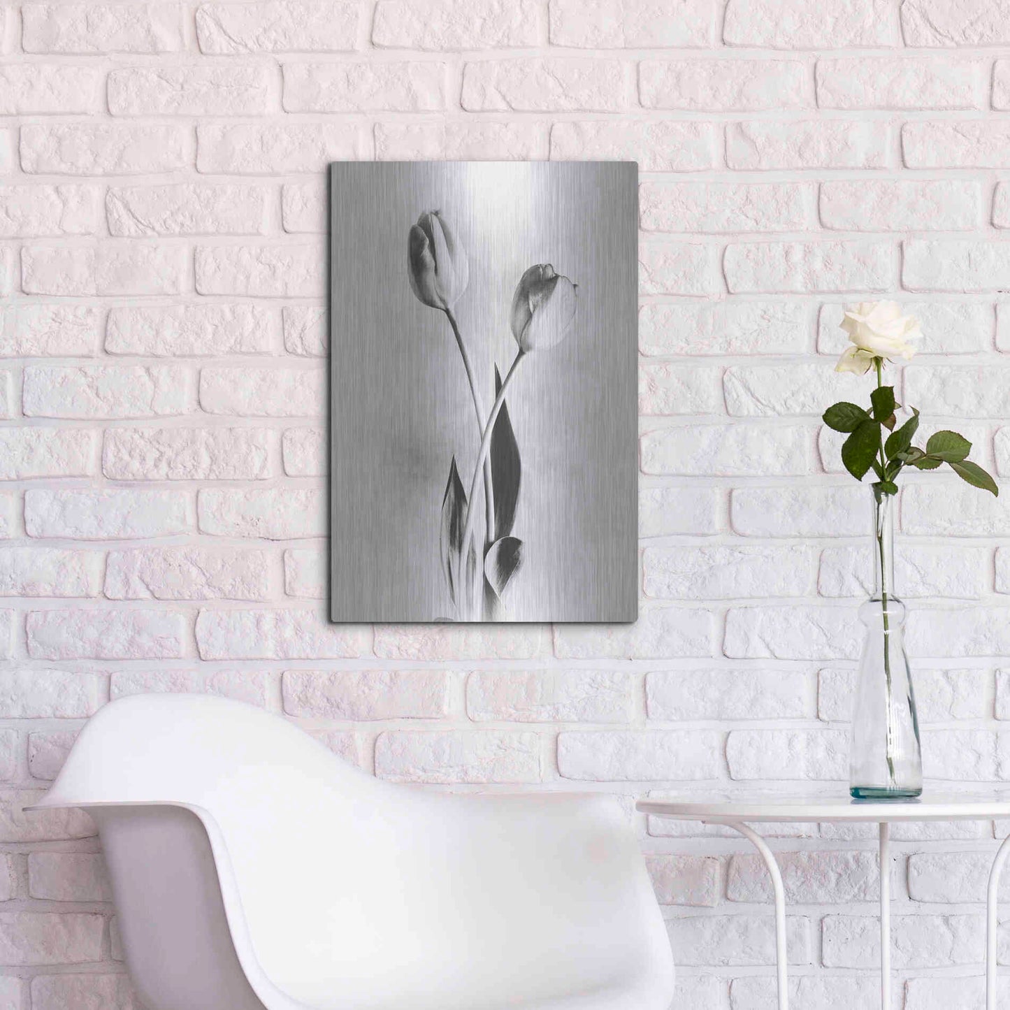 Luxe Metal Art 'Soft Tulips IV' by Debra Van Swearingen, Metal Wall Art,16x24