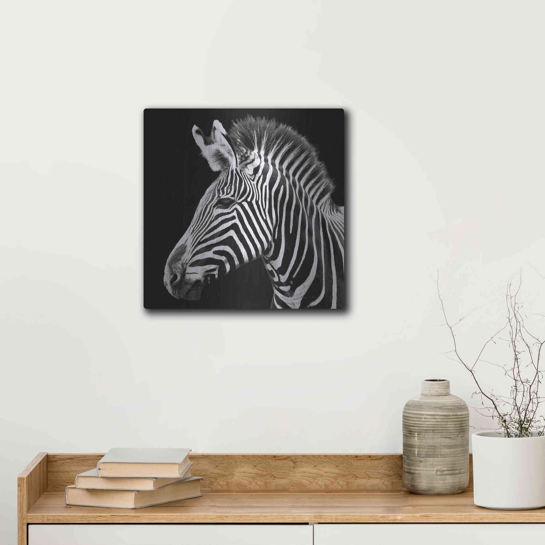 Luxe Metal Art 'Zebra VII' by Debra Van Swearingen, Metal Wall Art,12x12