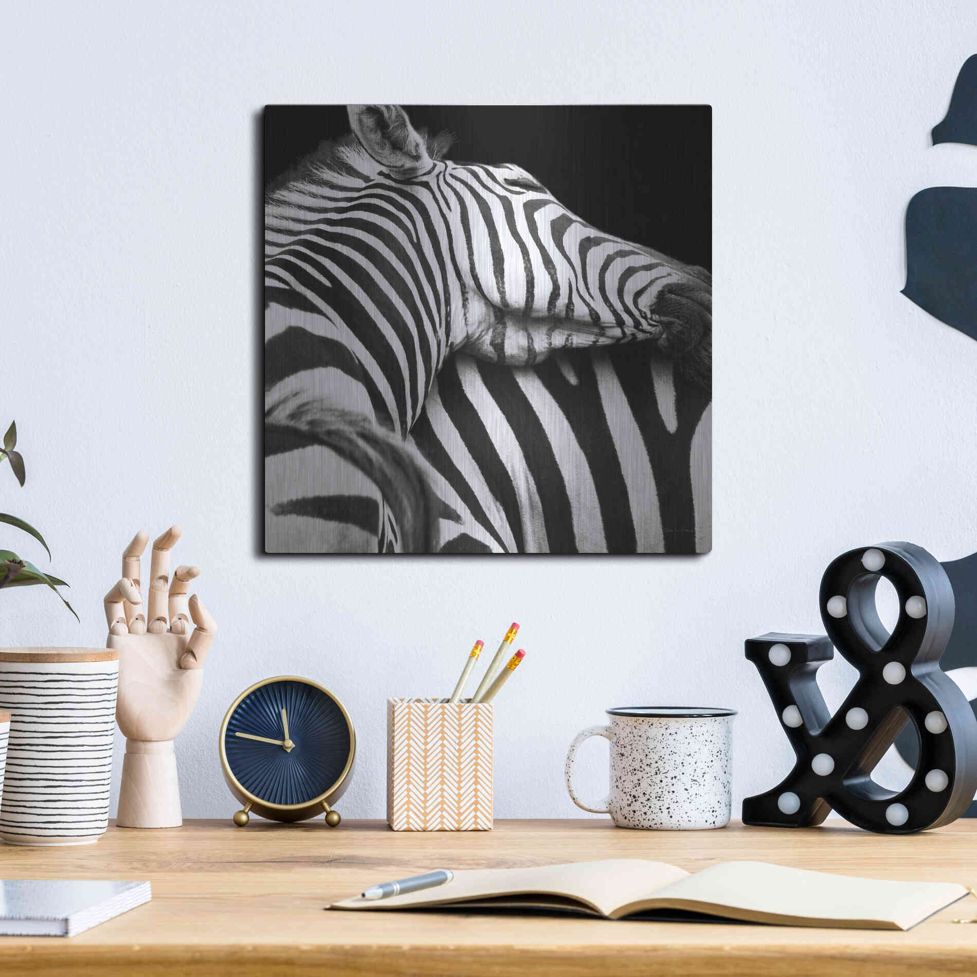 Luxe Metal Art 'Zebra VIII' by Debra Van Swearingen, Metal Wall Art,12x12