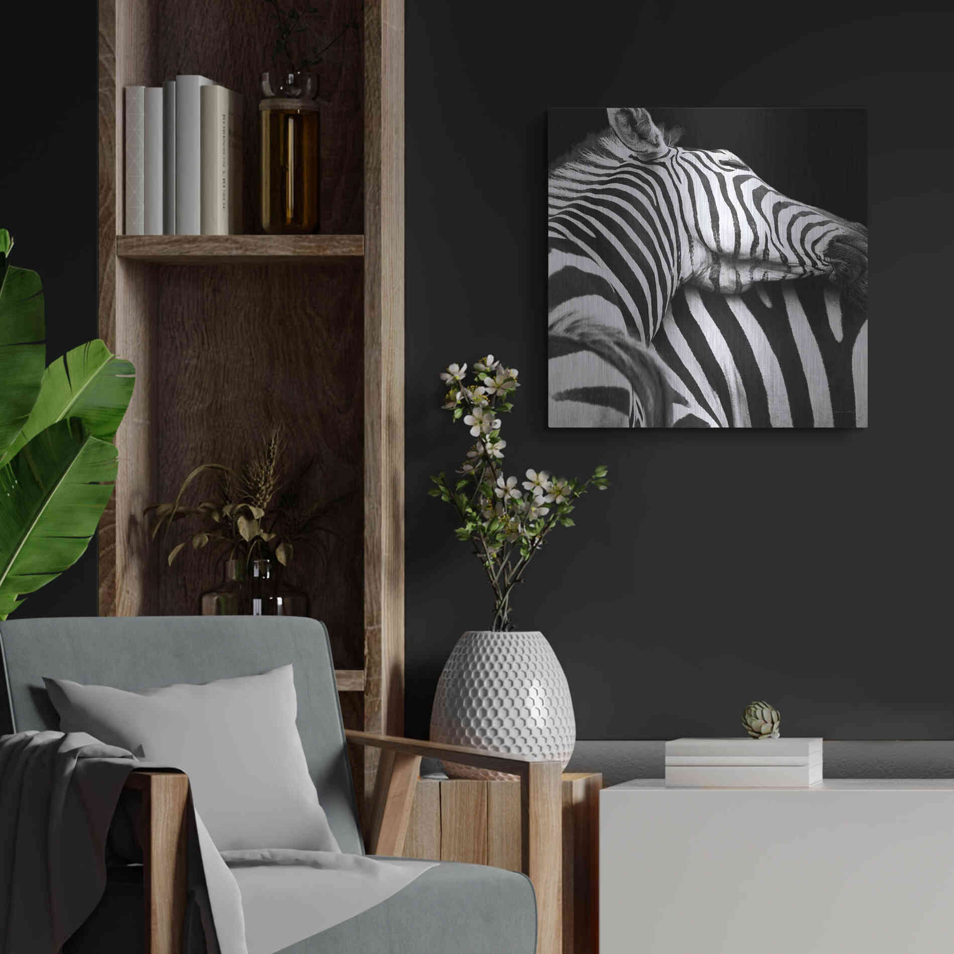 Luxe Metal Art 'Zebra VIII' by Debra Van Swearingen, Metal Wall Art,24x24