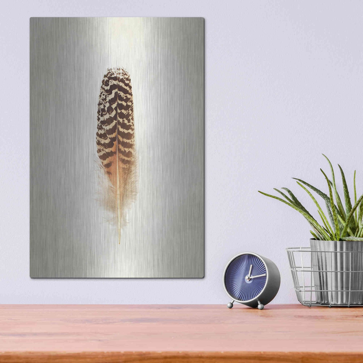 Luxe Metal Art 'Feather I' by Debra Van Swearingen, Metal Wall Art,12x16