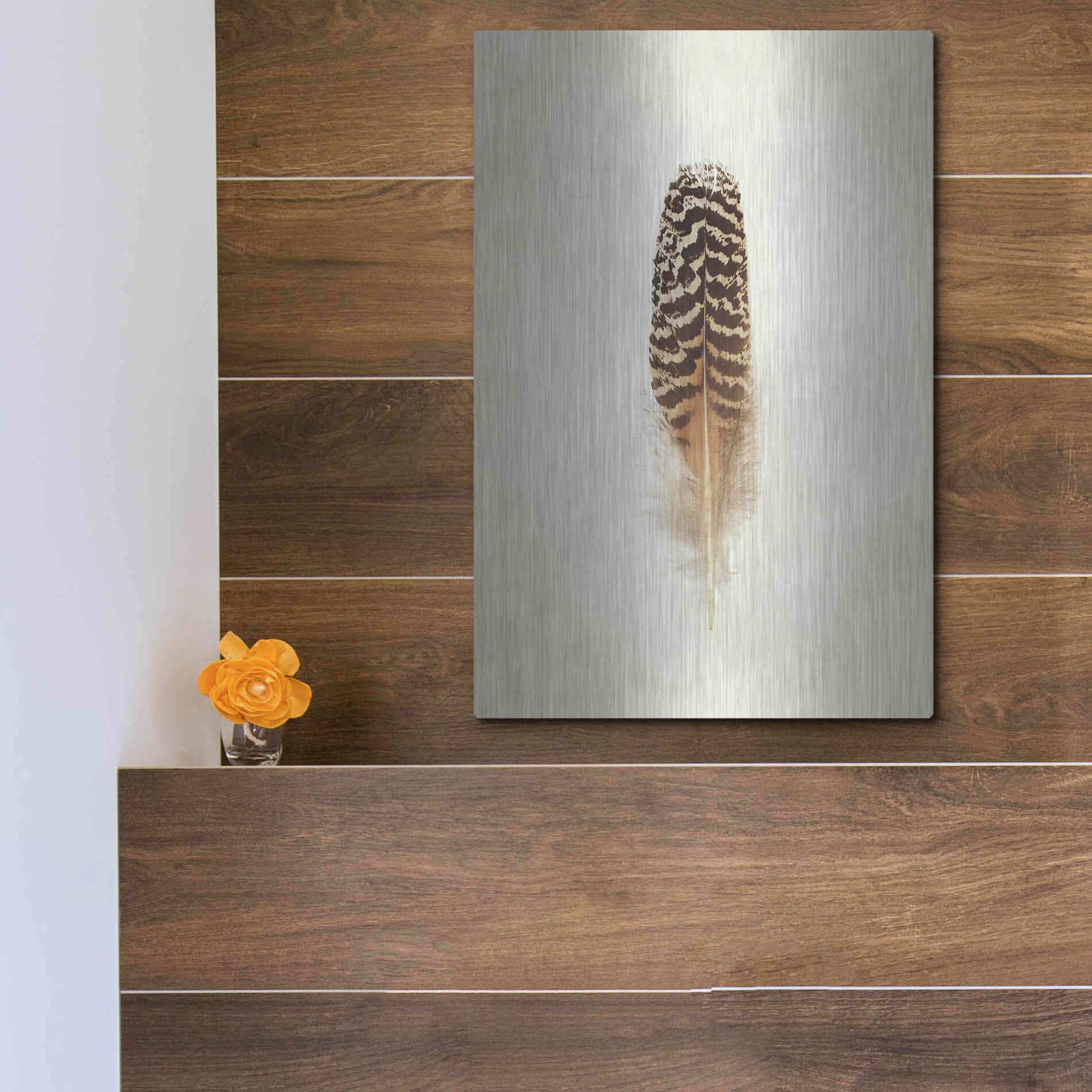 Luxe Metal Art 'Feather I' by Debra Van Swearingen, Metal Wall Art,12x16