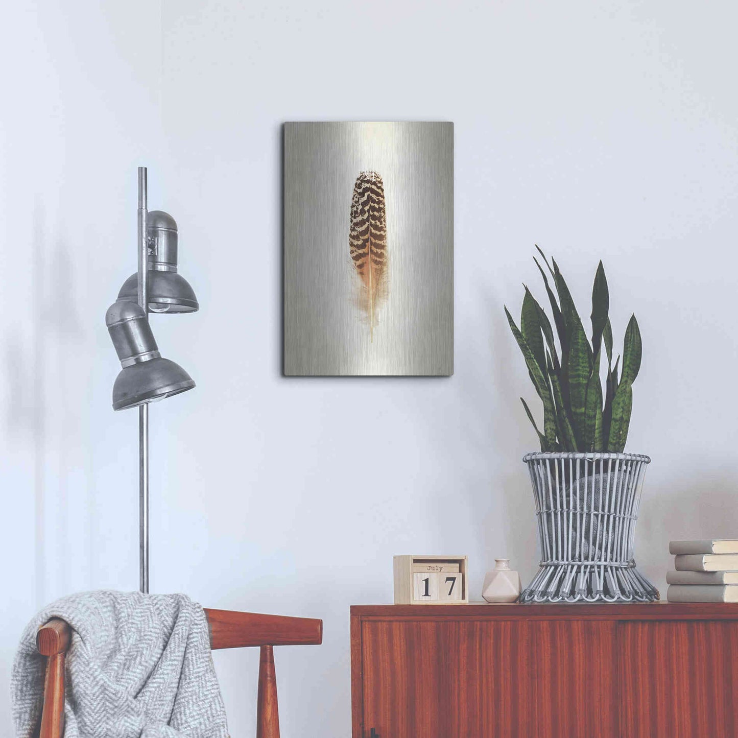 Luxe Metal Art 'Feather I' by Debra Van Swearingen, Metal Wall Art,16x24