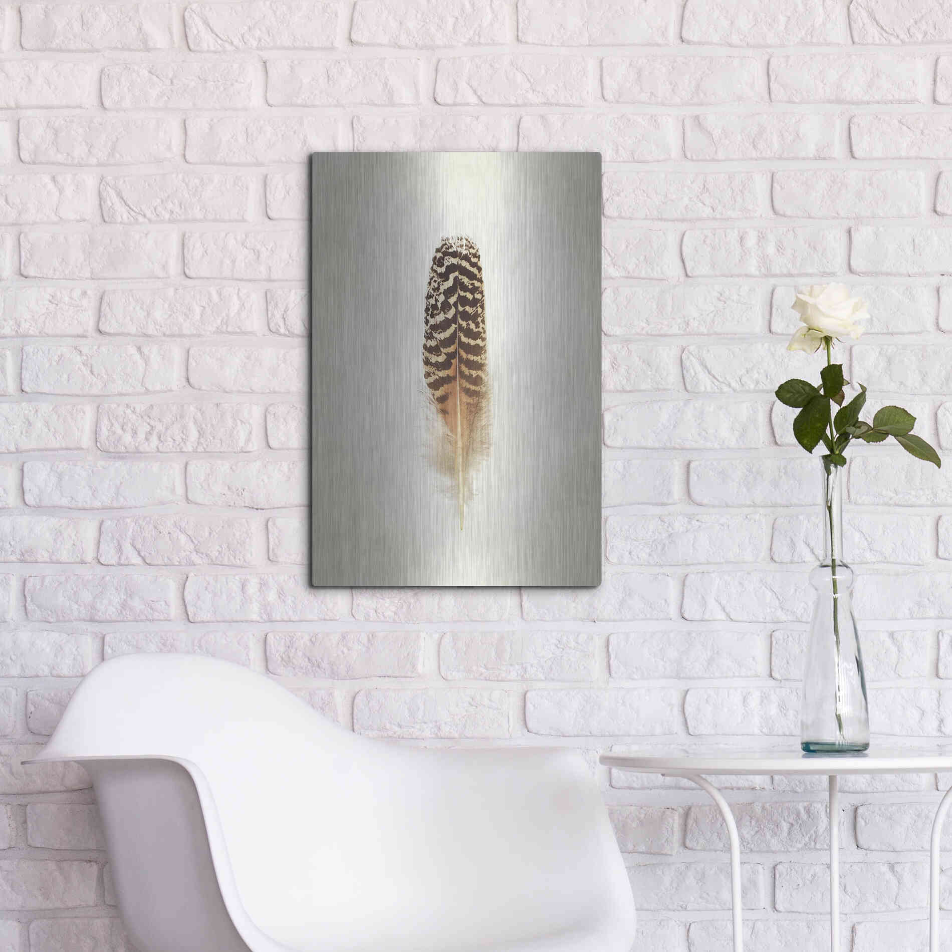 Luxe Metal Art 'Feather I' by Debra Van Swearingen, Metal Wall Art,16x24