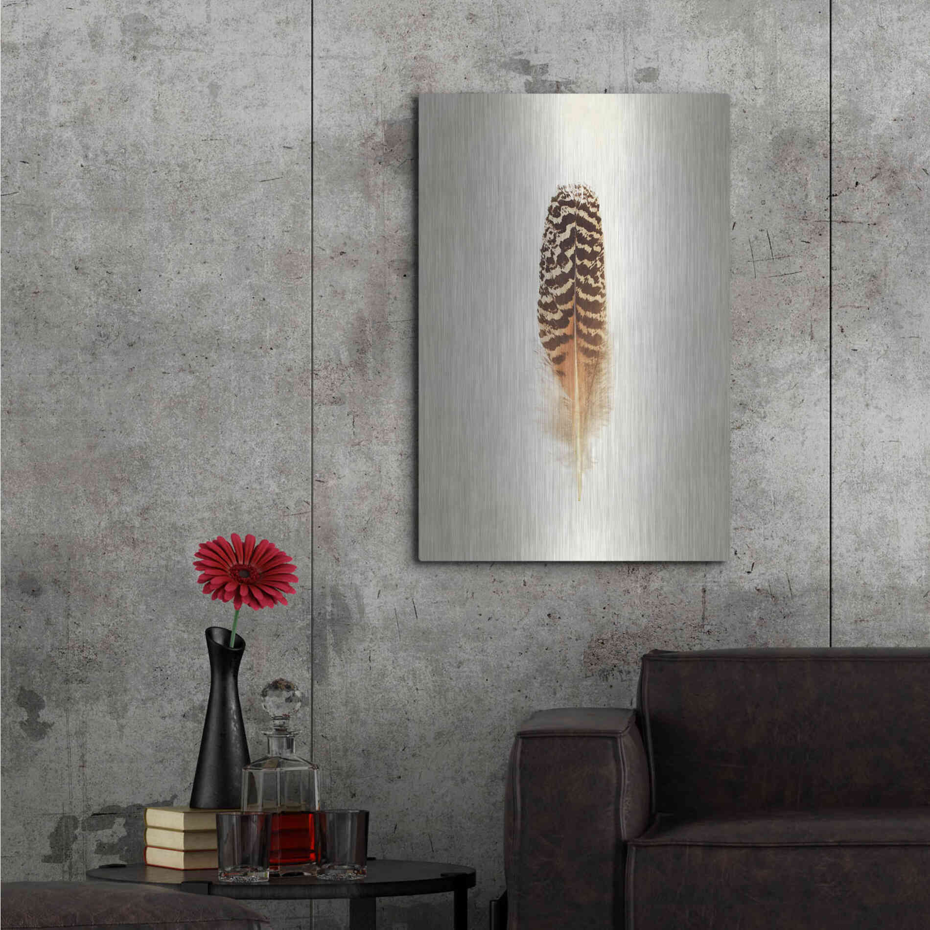 Luxe Metal Art 'Feather I' by Debra Van Swearingen, Metal Wall Art,24x36