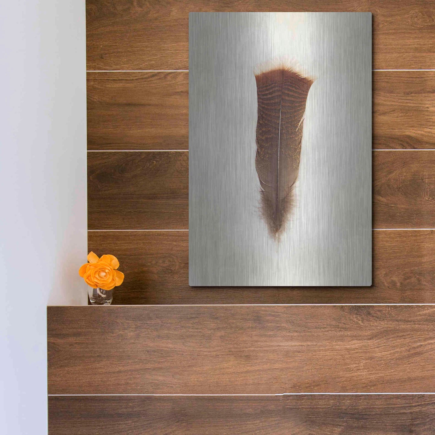 Luxe Metal Art 'Feather III' by Debra Van Swearingen, Metal Wall Art,12x16