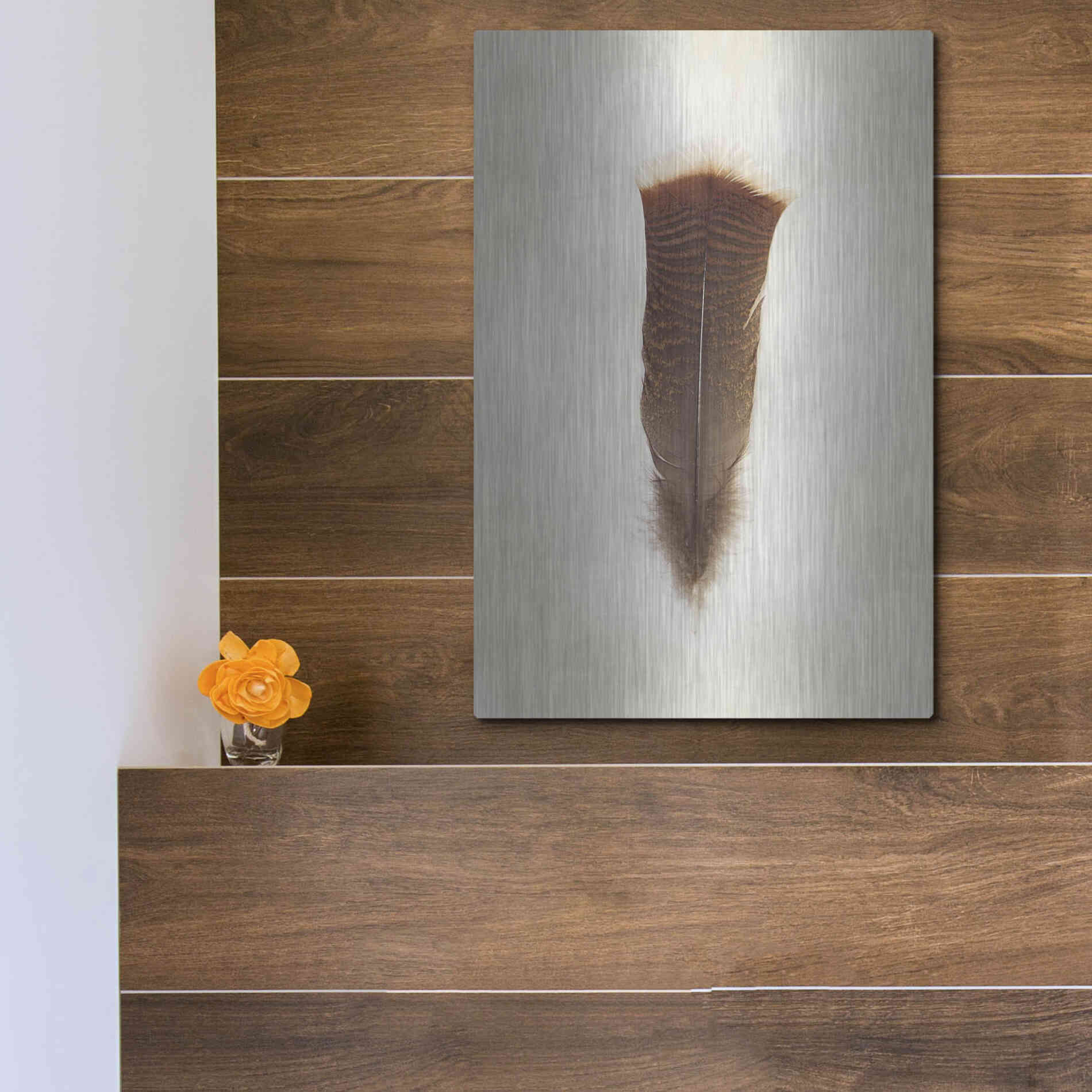 Luxe Metal Art 'Feather III' by Debra Van Swearingen, Metal Wall Art,12x16