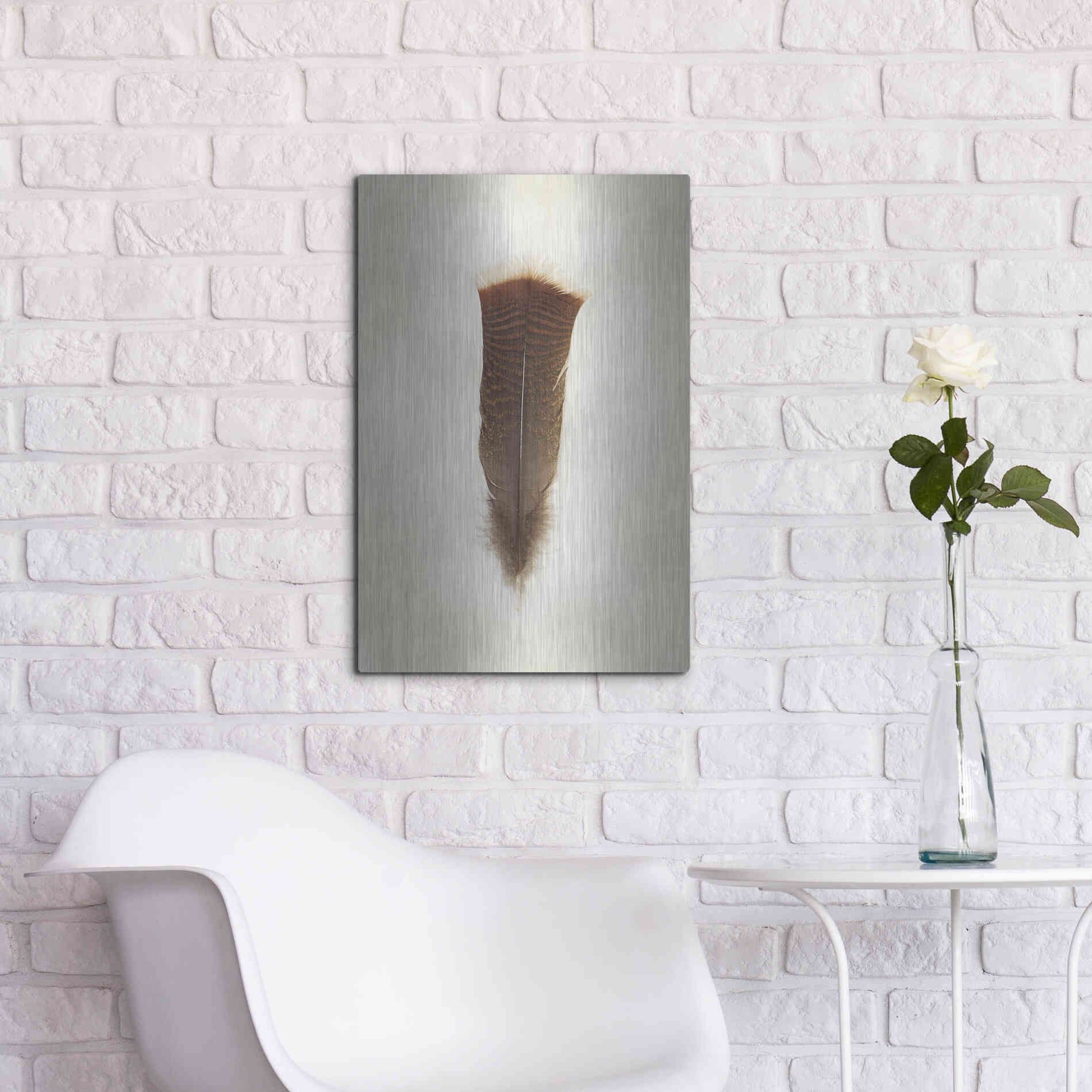 Luxe Metal Art 'Feather III' by Debra Van Swearingen, Metal Wall Art,16x24