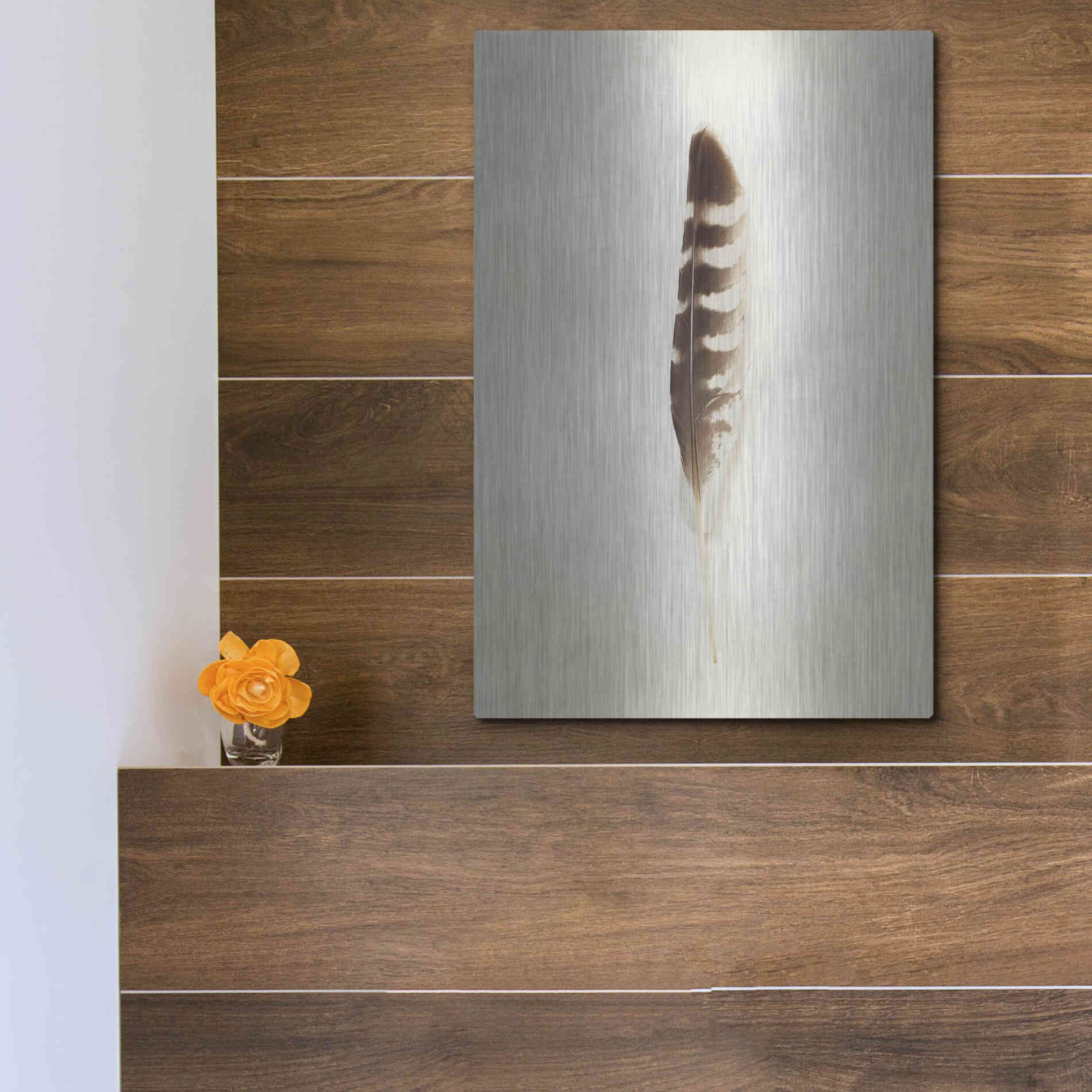 Luxe Metal Art 'Feather IV' by Debra Van Swearingen, Metal Wall Art,12x16