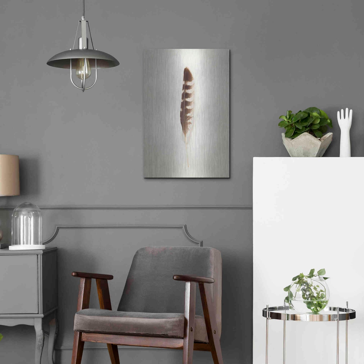 Luxe Metal Art 'Feather IV' by Debra Van Swearingen, Metal Wall Art,16x24