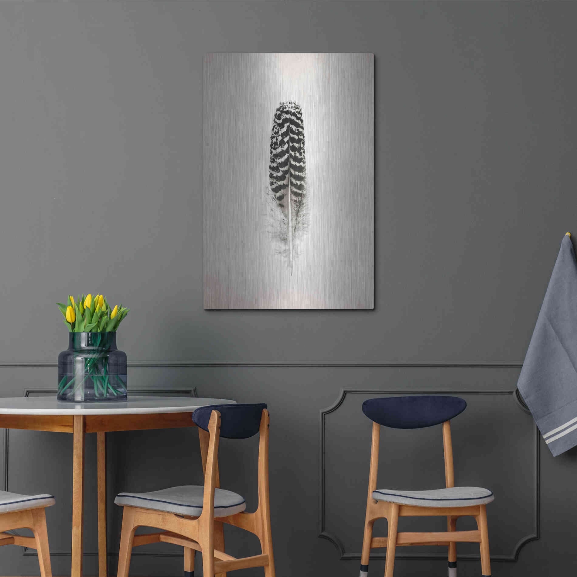 Luxe Metal Art 'Feather I B&W' by Debra Van Swearingen, Metal Wall Art,24x36