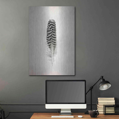 Luxe Metal Art 'Feather I B&W' by Debra Van Swearingen, Metal Wall Art,24x36