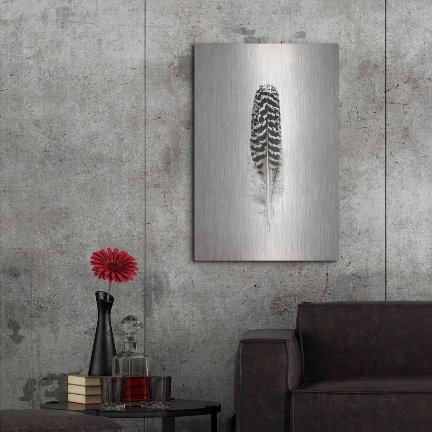 Luxe Metal Art 'Feather I B&W' by Debra Van Swearingen, Metal Wall Art,24x36