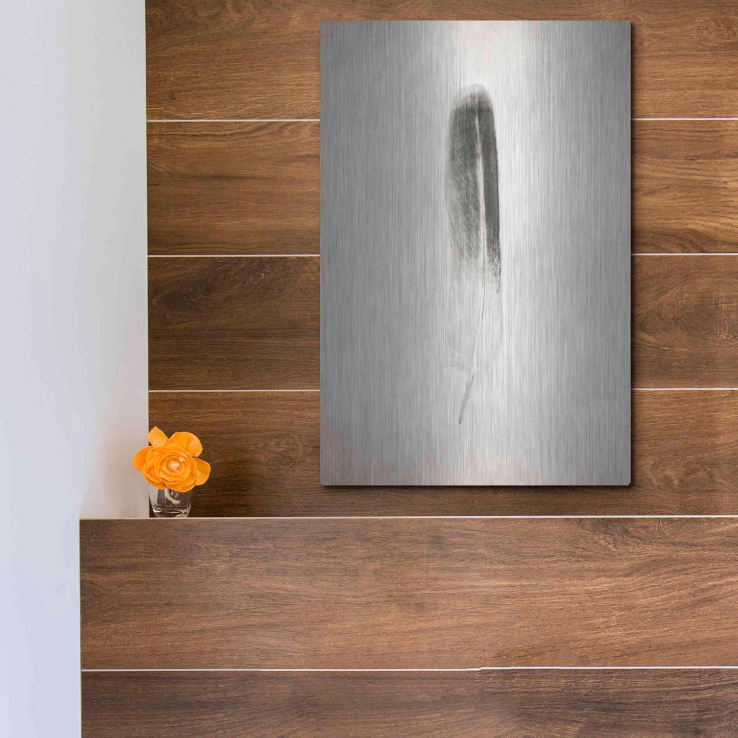 Luxe Metal Art 'Feather II B&W' by Debra Van Swearingen, Metal Wall Art,12x16