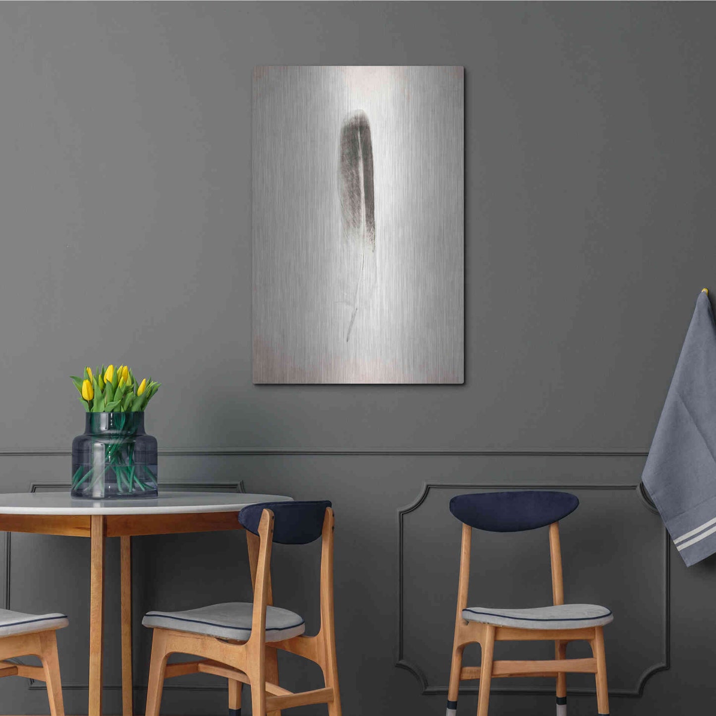 Luxe Metal Art 'Feather II B&W' by Debra Van Swearingen, Metal Wall Art,24x36