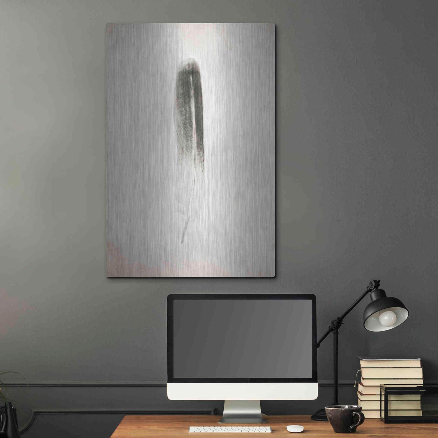 Luxe Metal Art 'Feather II B&W' by Debra Van Swearingen, Metal Wall Art,24x36