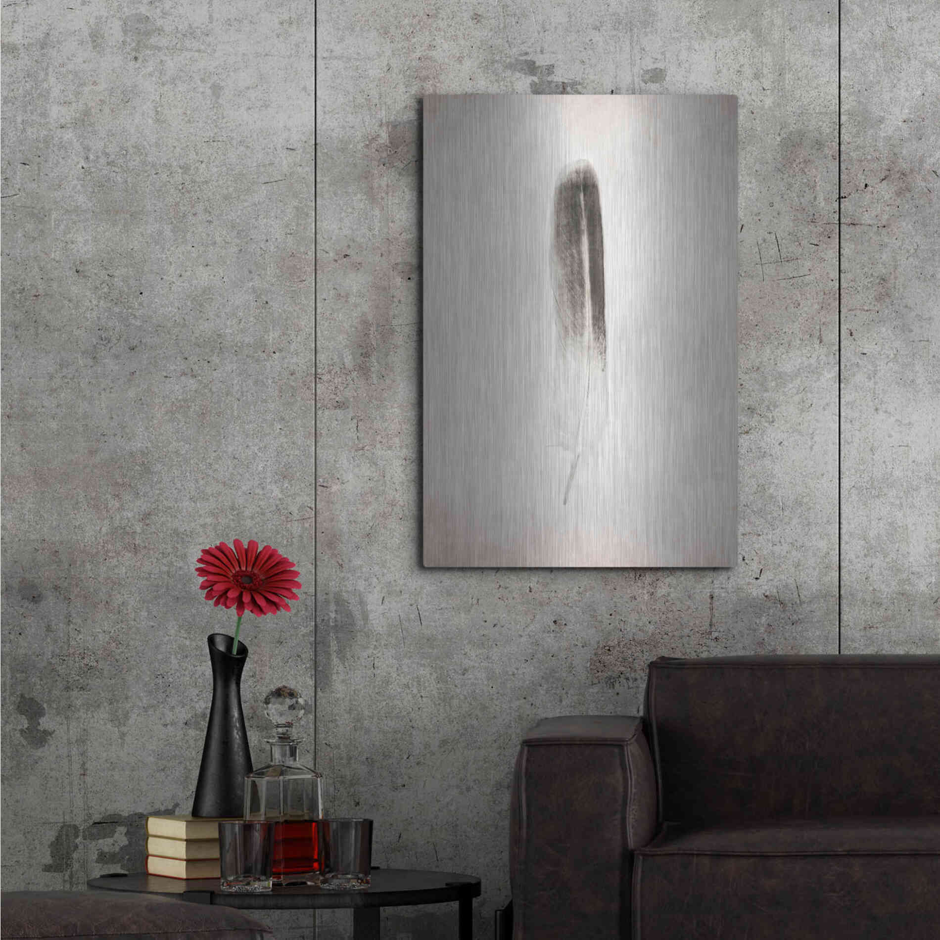 Luxe Metal Art 'Feather II B&W' by Debra Van Swearingen, Metal Wall Art,24x36