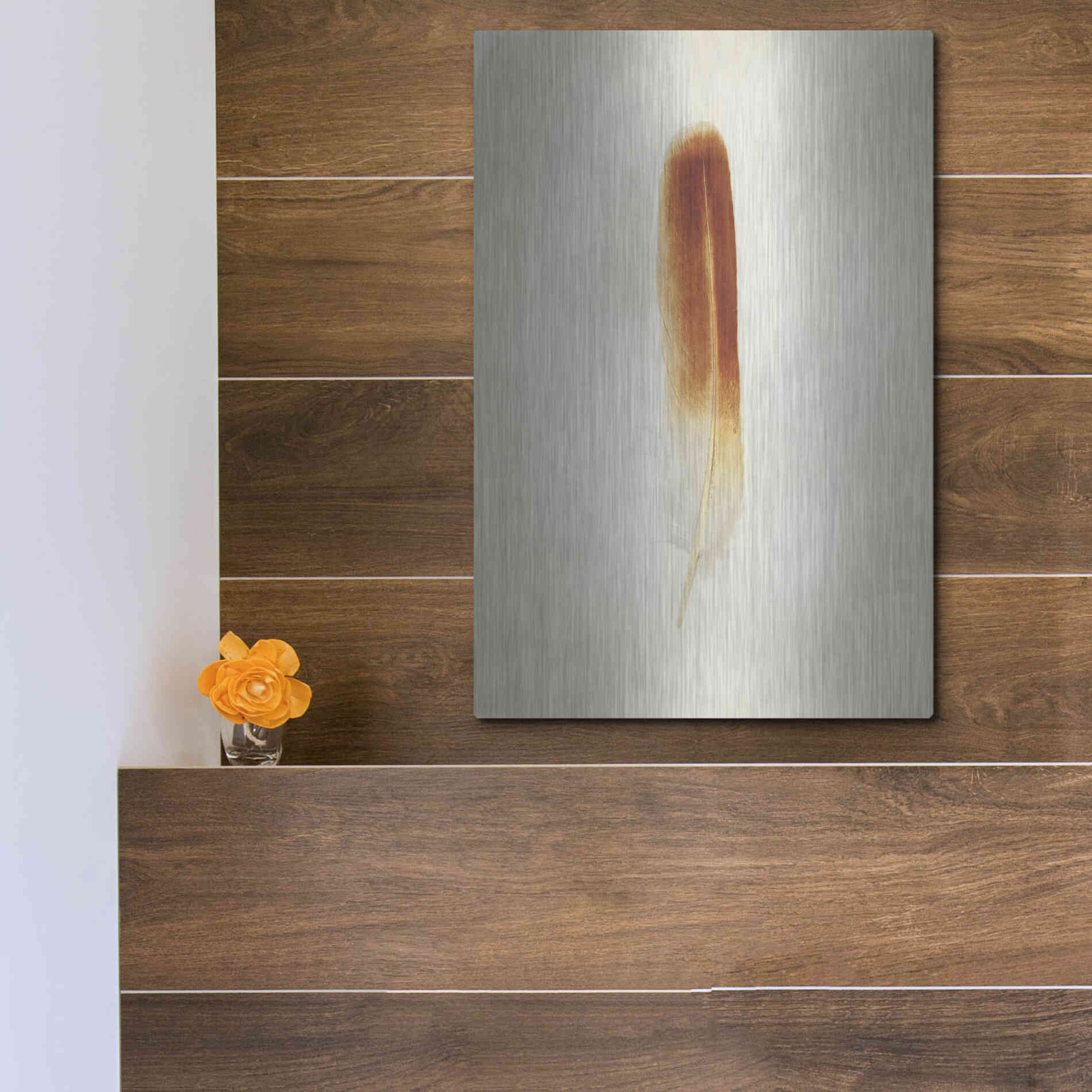 Luxe Metal Art 'Feather II' by Debra Van Swearingen, Metal Wall Art,12x16