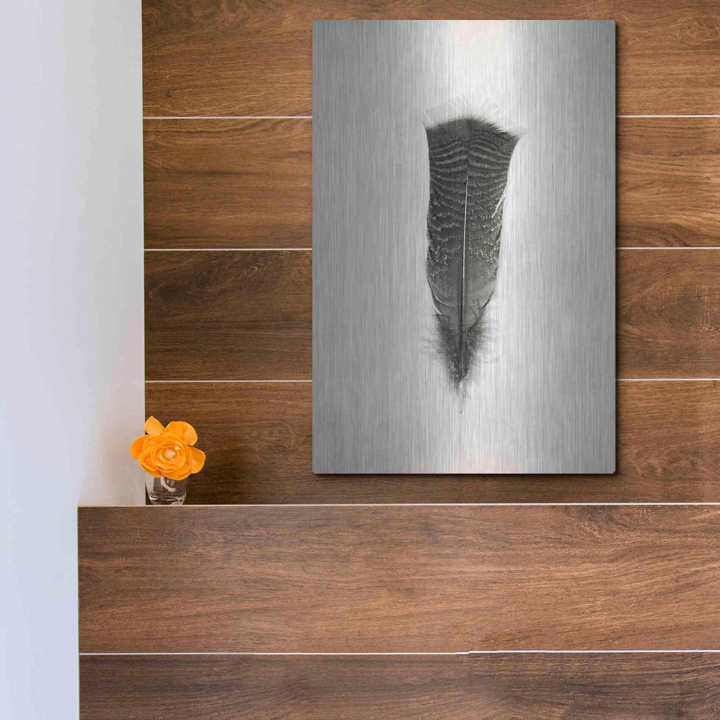 Luxe Metal Art 'Feather III B&W' by Debra Van Swearingen, Metal Wall Art,12x16