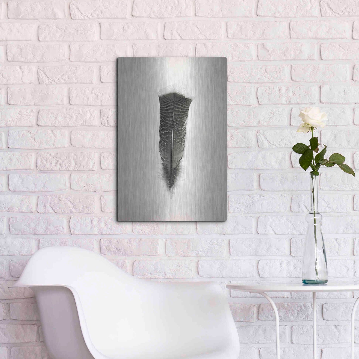 Luxe Metal Art 'Feather III B&W' by Debra Van Swearingen, Metal Wall Art,16x24